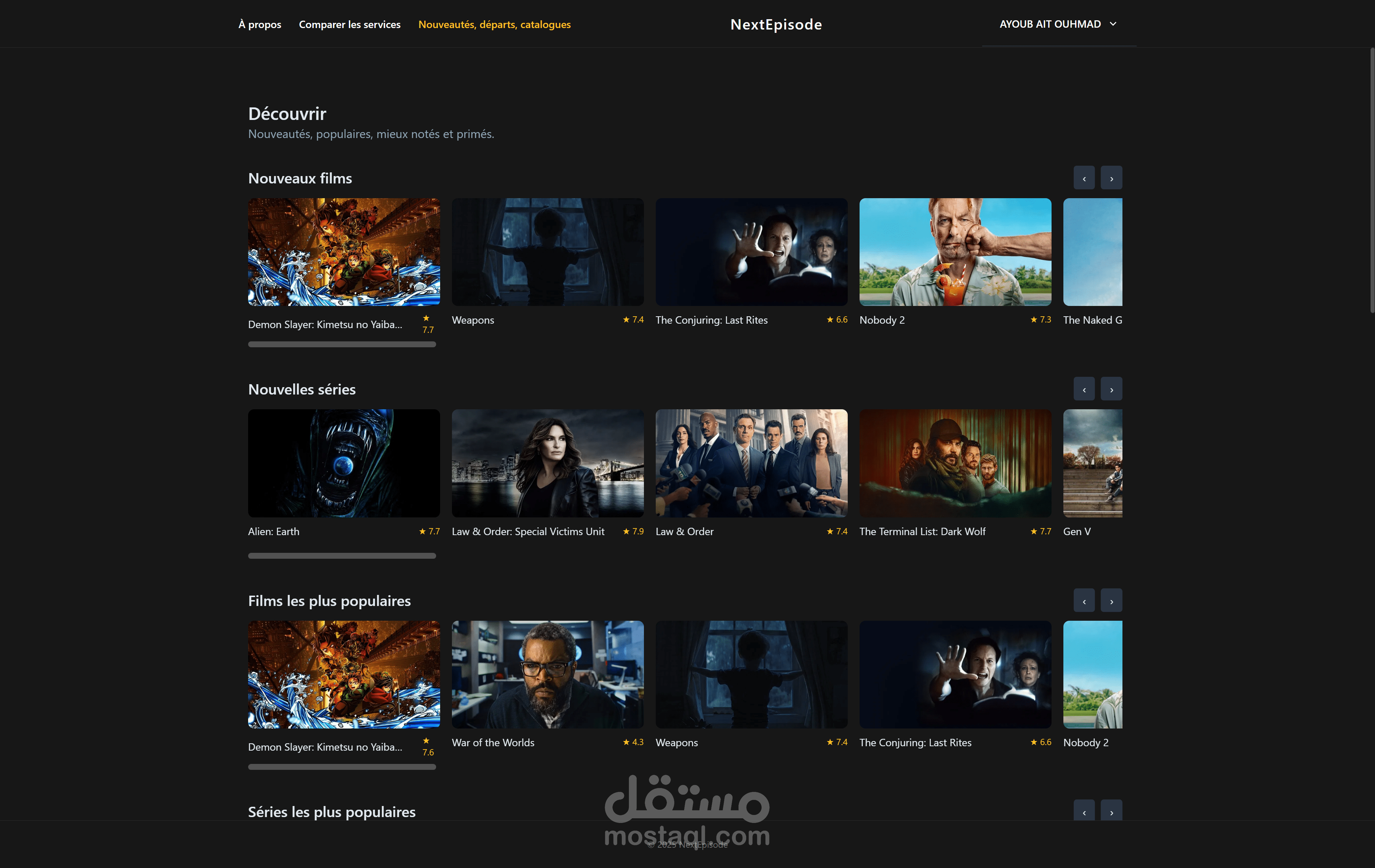 NextEpisode — تطبيق ويب لاكتشاف الأفلام والمسلسلات عبر منصات البث