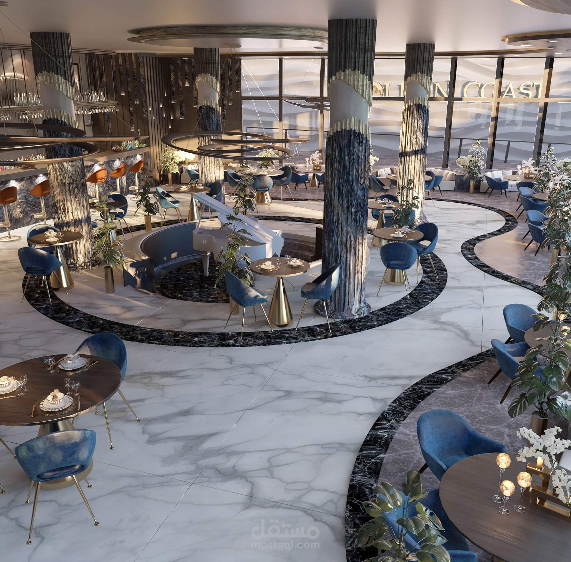 تصميم داخلي لكافيه فندق _ Hotel Café Interior Design