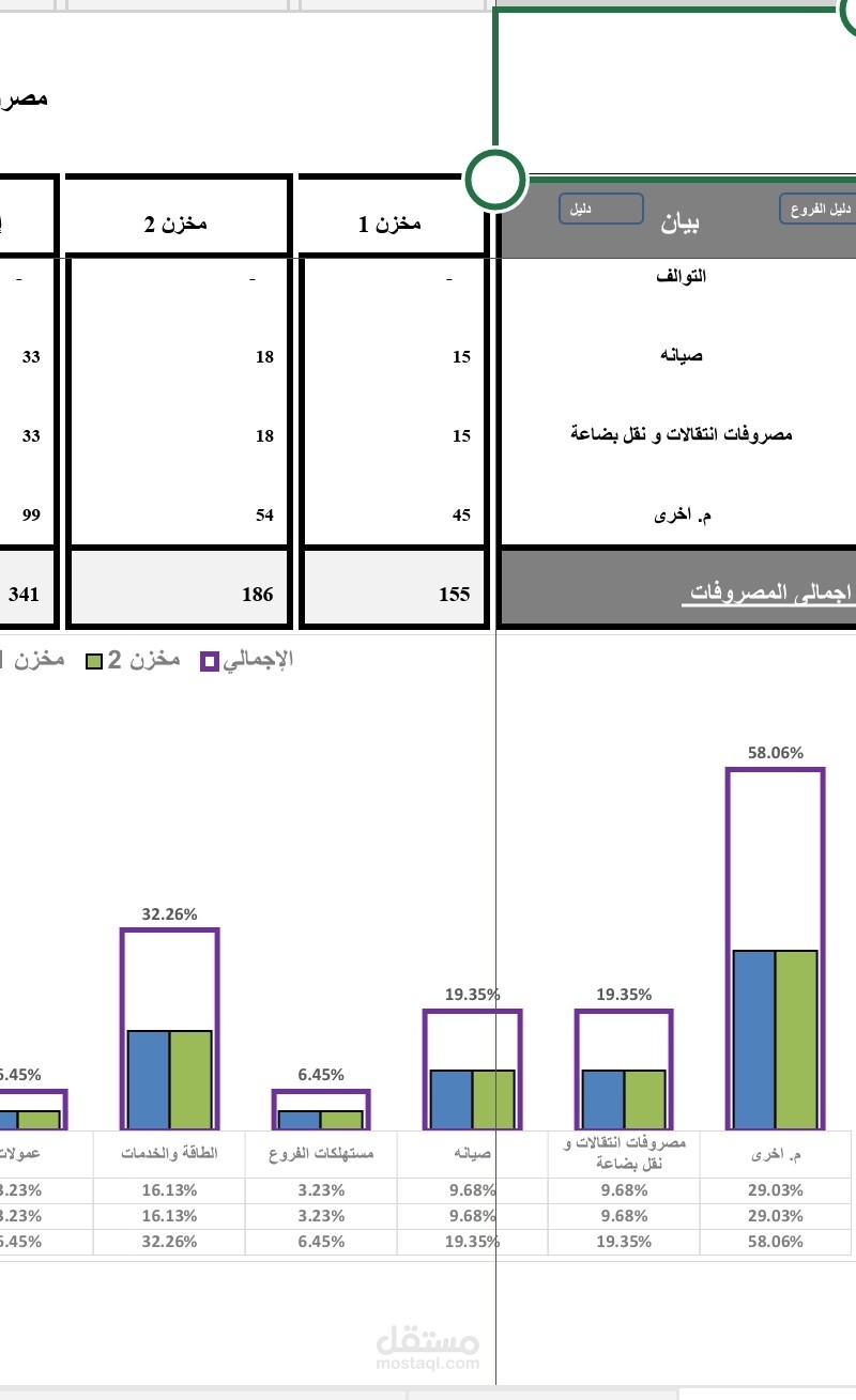 تحليل مالي للمصاريف على مستوى الفروع والشهور