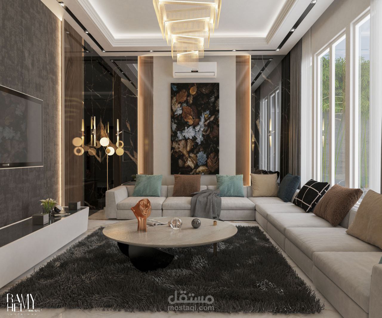 تصميم داخلي لفيلا الدور الارضي