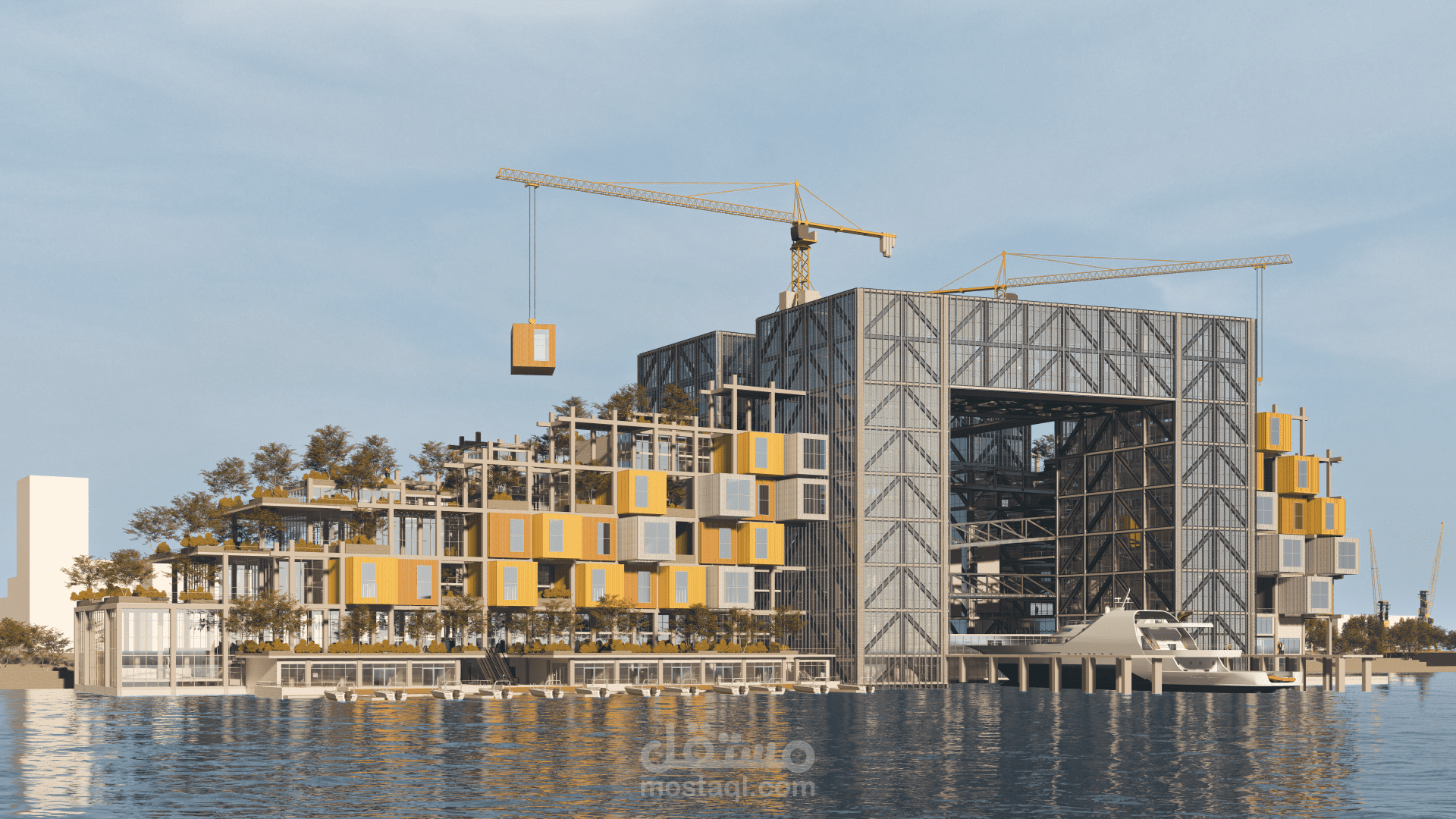 تصميم و اظهار معماري لمركز تجارة عالمي في مدينة بورسعيد في مصر