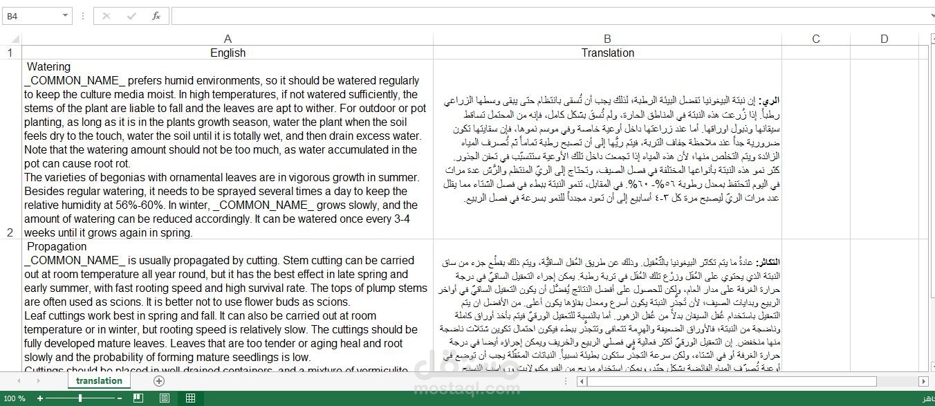 ترجمة تتعلق في مجال الزراعة