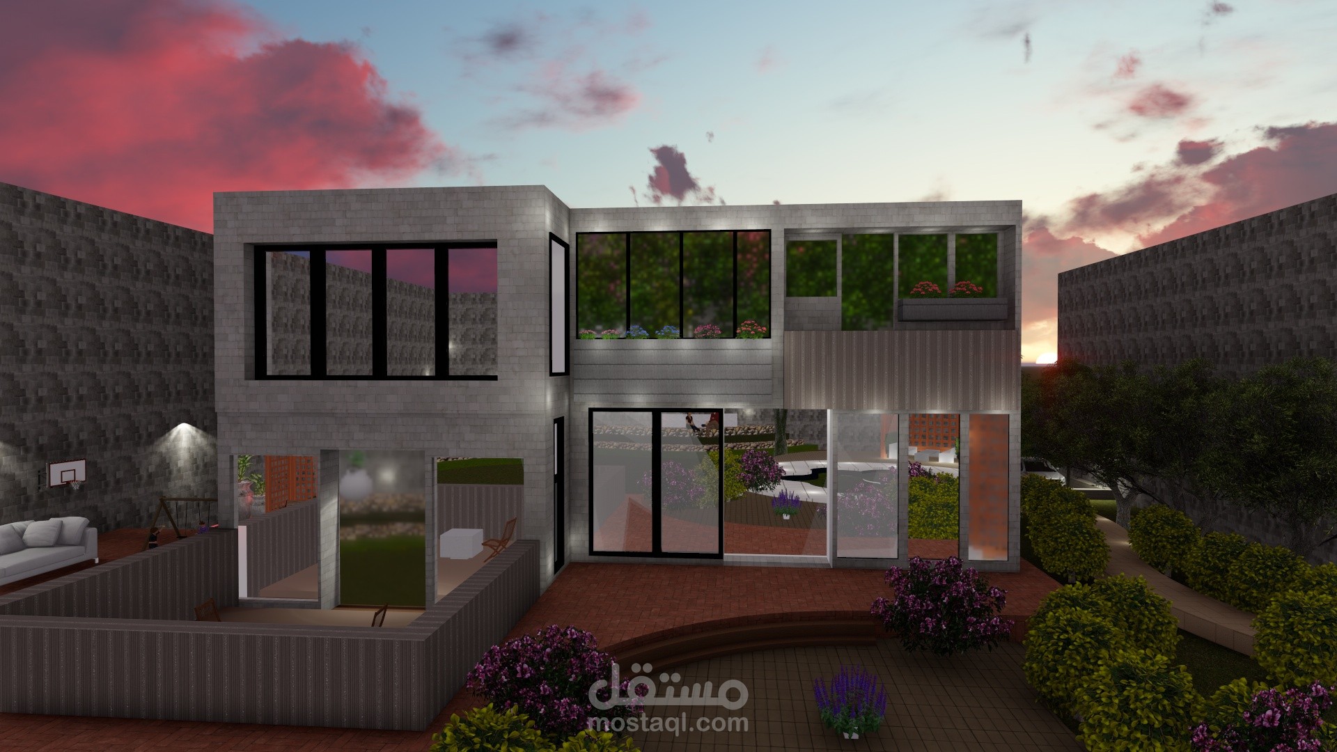 تصميم لاندسكيب خارجي لحديقة فيلا