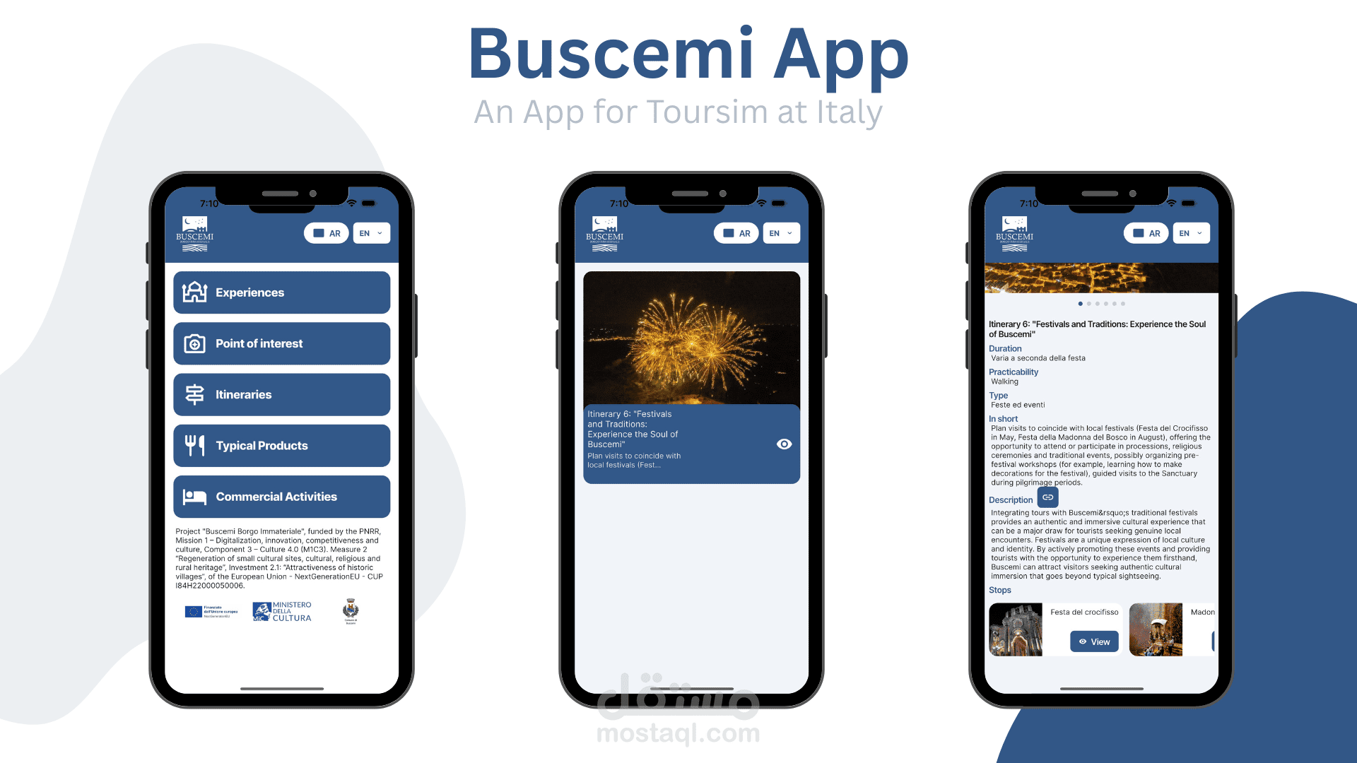 تطبيق هاتف للسياحة في ايطاليا بواسطة Flutterflow و Wordpress API