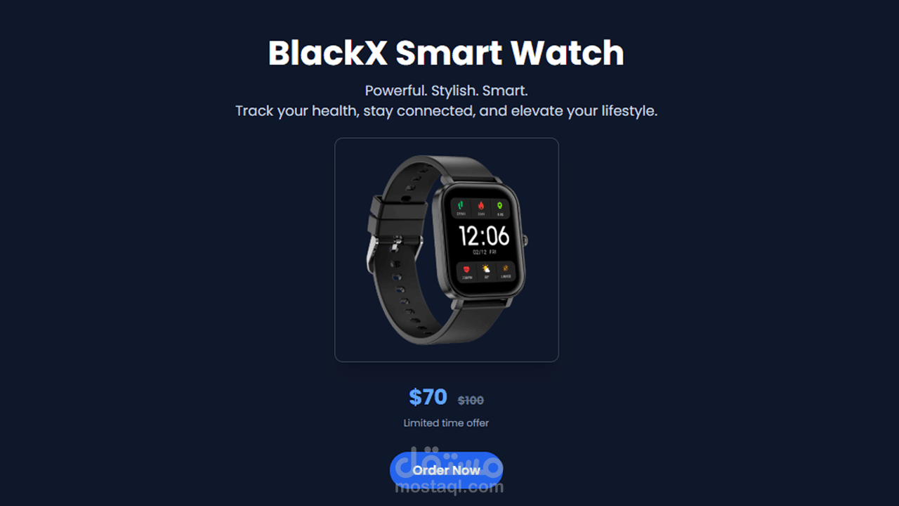 تصميم صفحة هبوط أنيقة لساعة ذكية