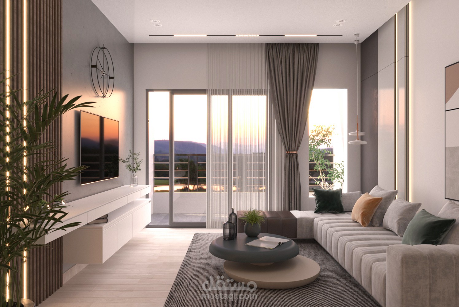 modern reception and open kitchen