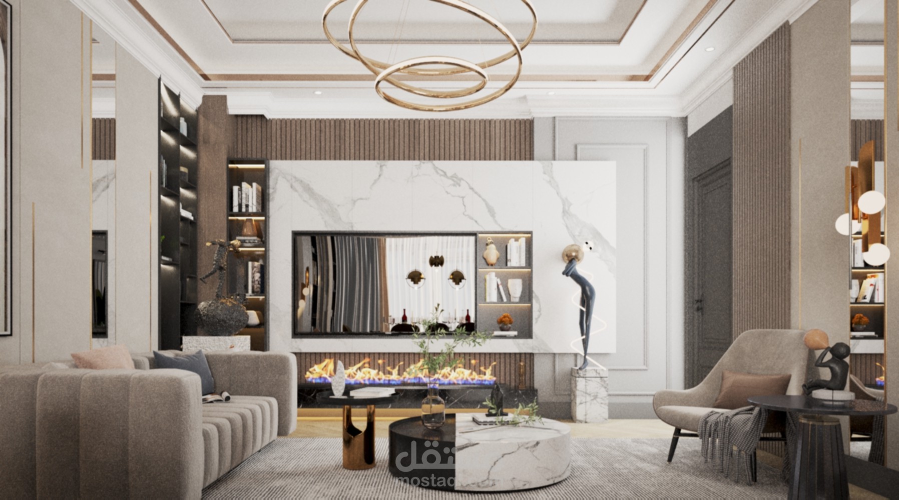 تصميم غرفة معيشة وغرفة طعام