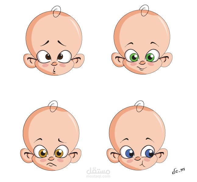 رسم وجه طفل فى اربع حالات من تعابير وجهه