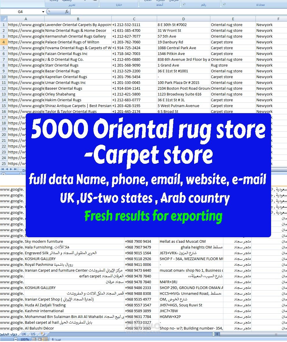 5000 Oriental rug store-Carpet store full data Name, phone, email, website, e-mail