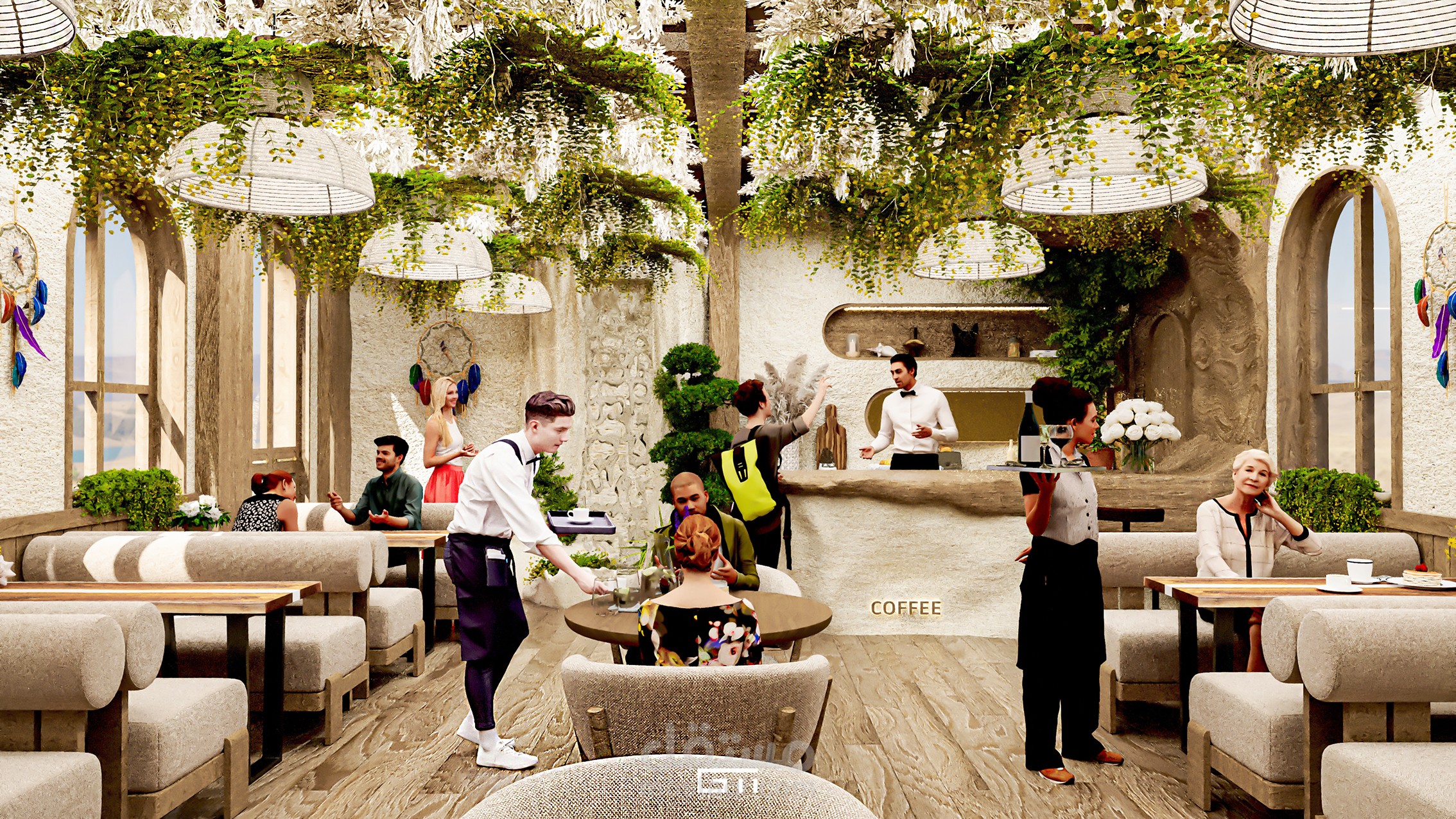 تصميم داخلى لمطعم ساحلي Restaurant Interior Design