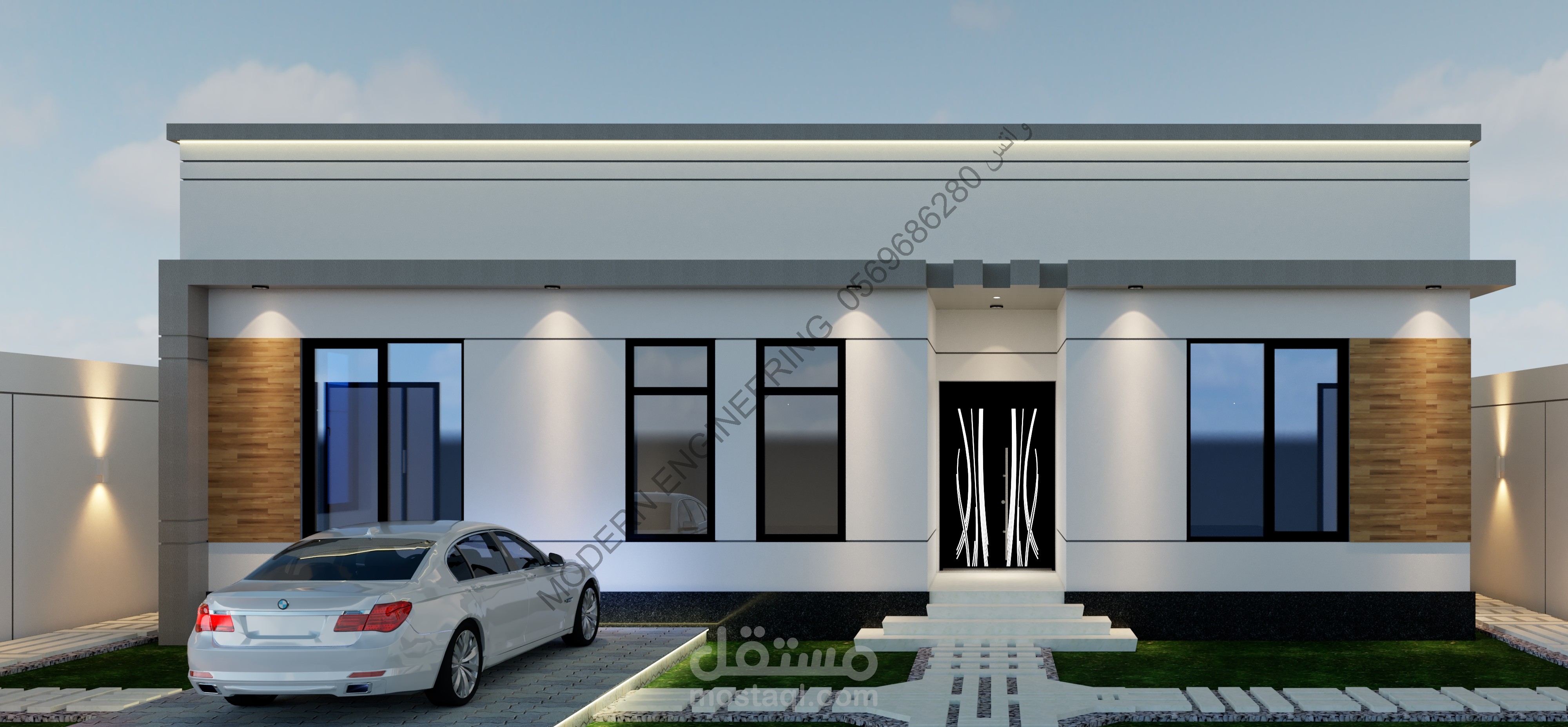 تصميم  واجهات مودرن لفلتين دور واحد في رابغ ومن تنفيذ مجموعة السلمي العقارية