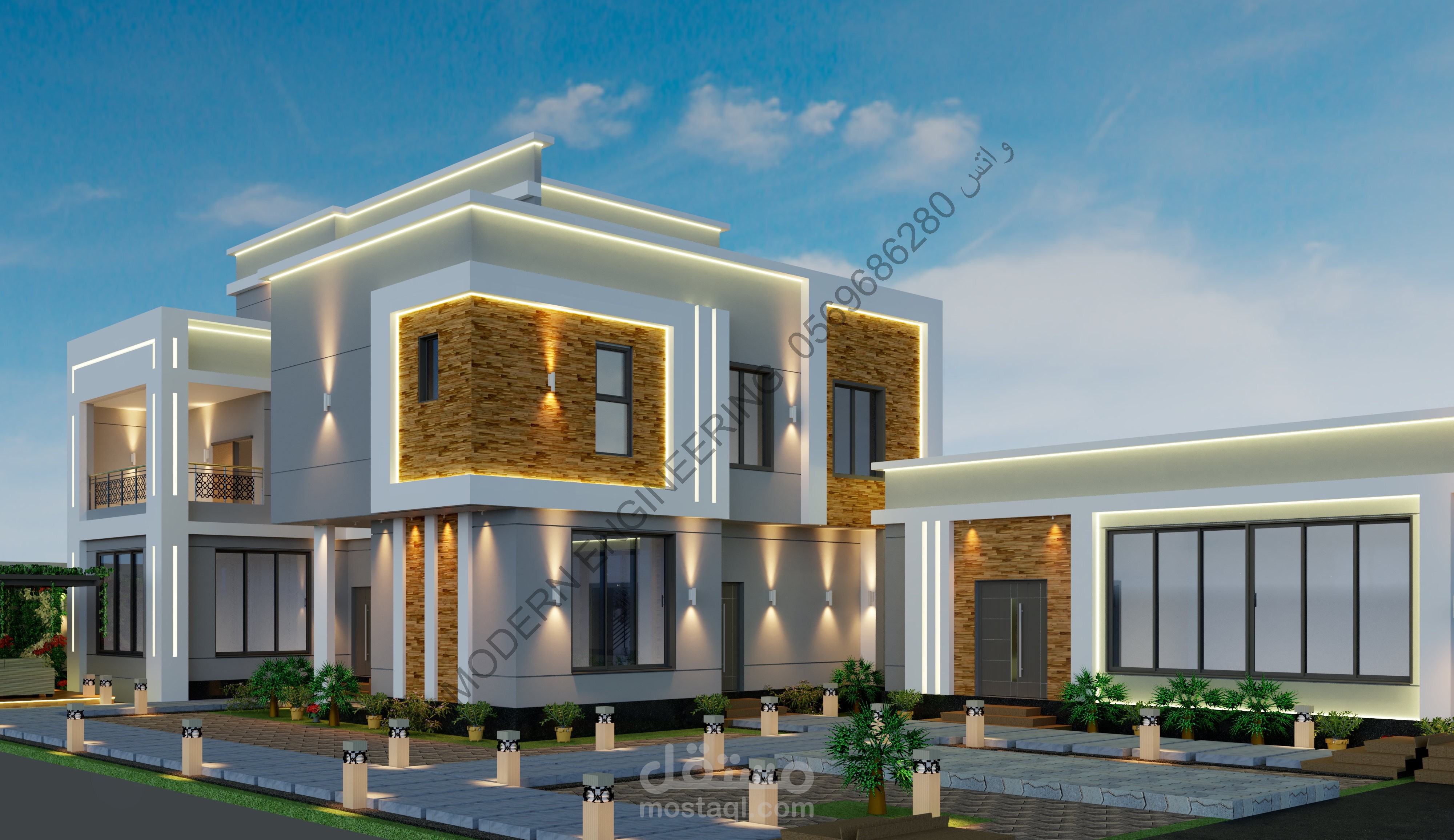 تصميم مشروع فلة دورين وملحق معماري وانشائي وواجهات