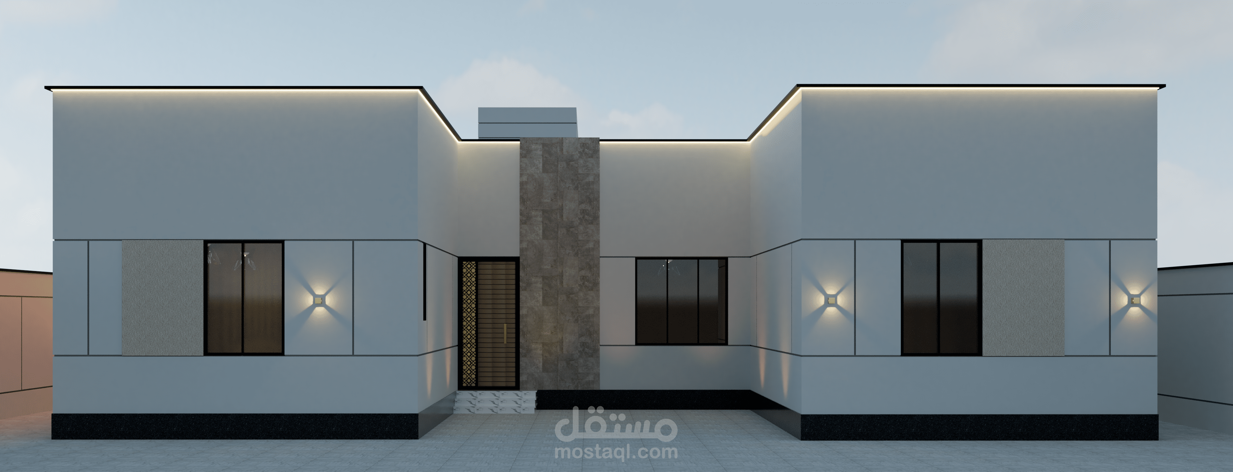 تصميم واجهتين فيلا دور واحد مودرن