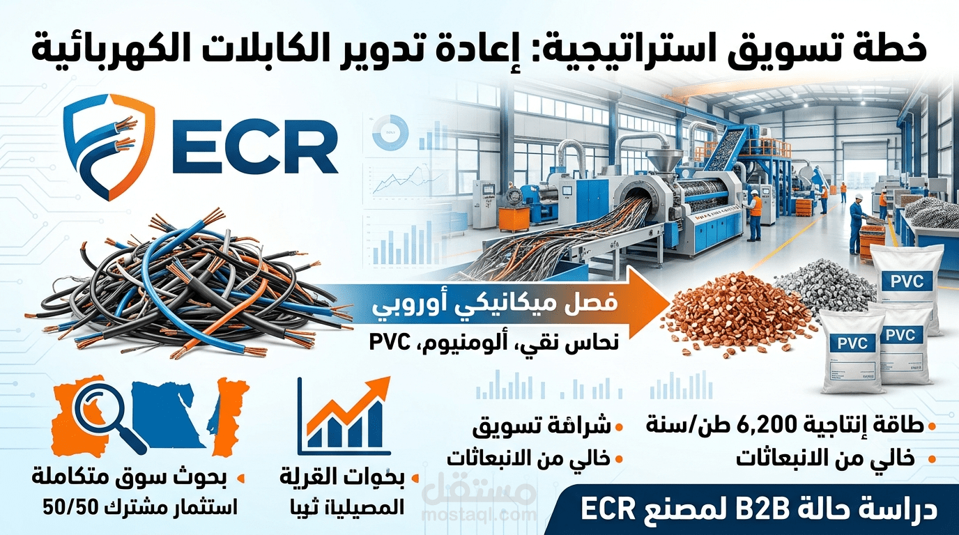 دراسة سوق وخطة تسويق استراتيجية متكاملة (B2B) لمصنع إعادة تدوير كابلات باستثمار مشترك