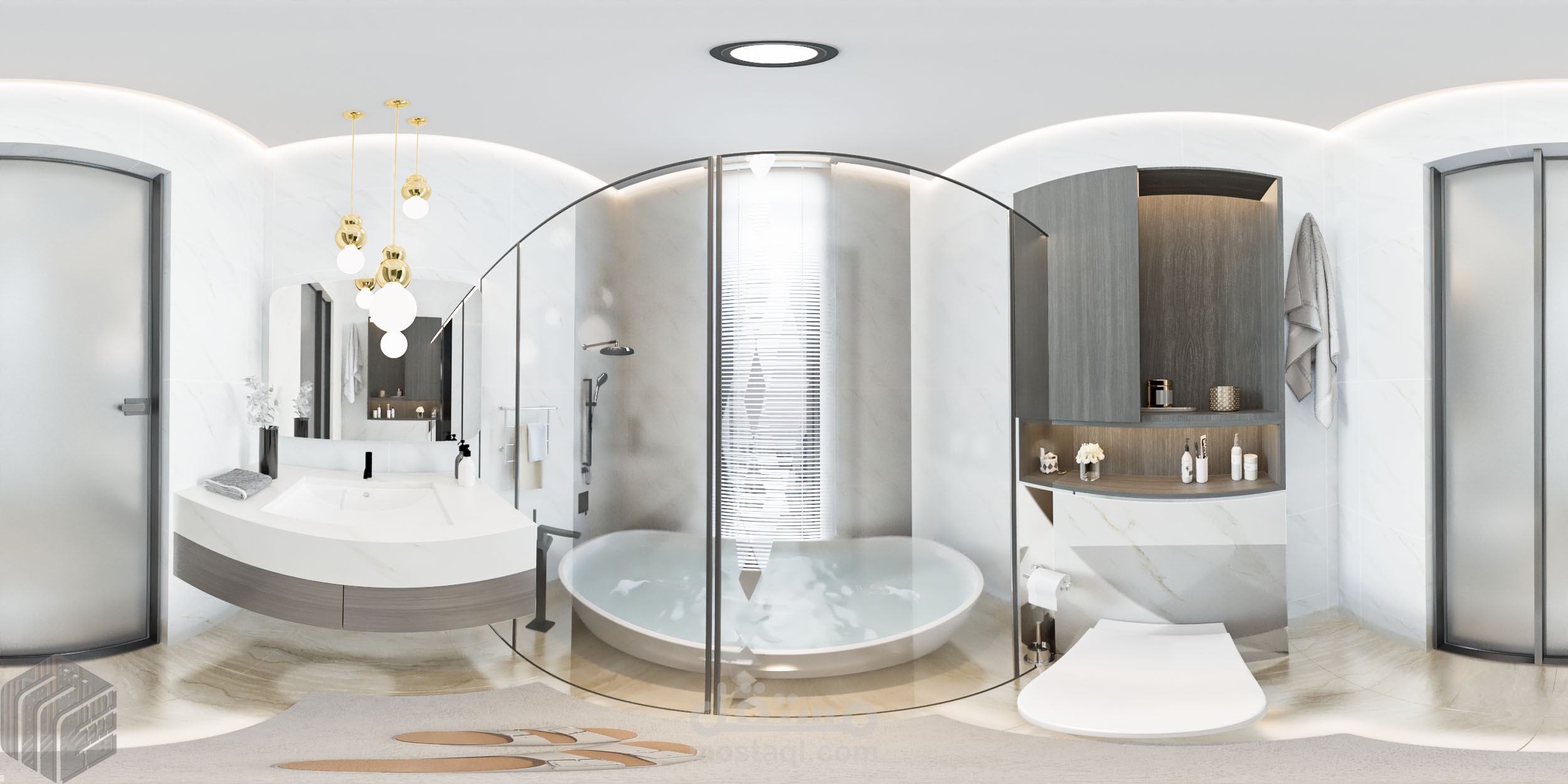 غرفة ملابس مع حمام بانوراما