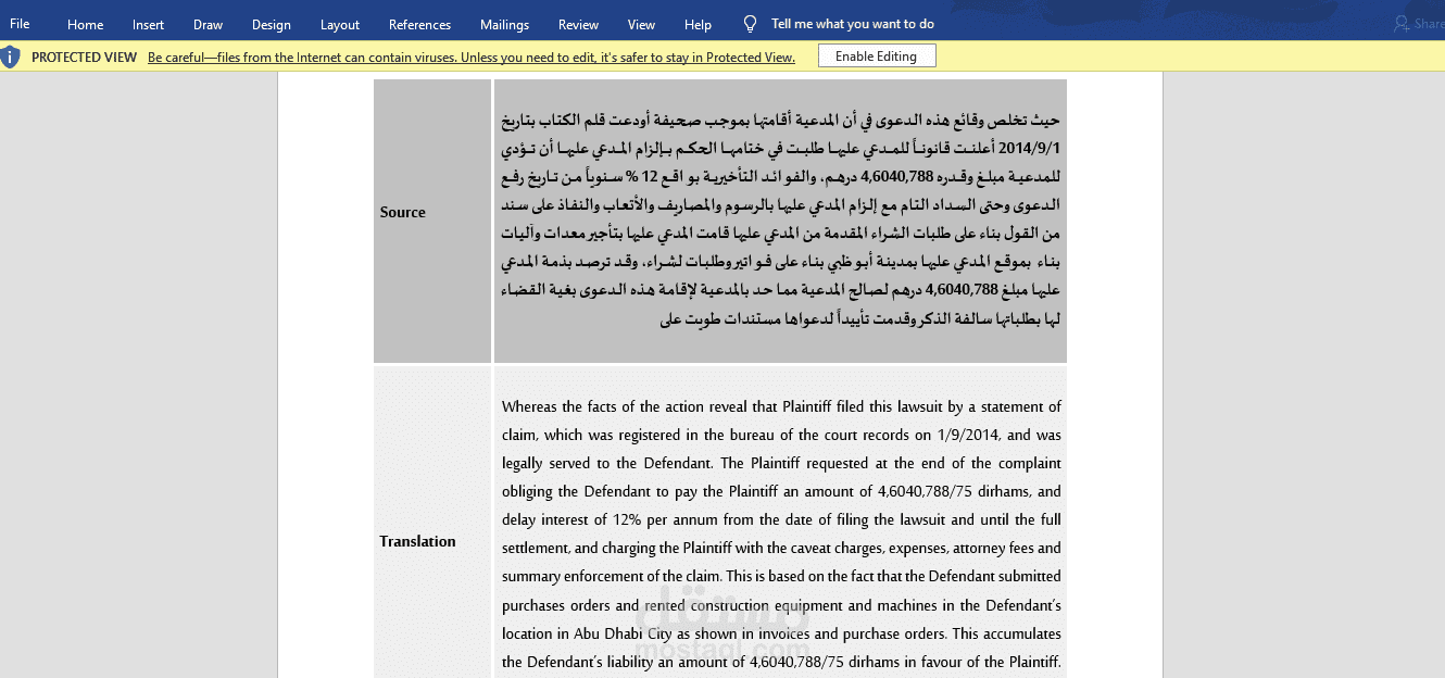 ترجمة احترافية لنص قانوني