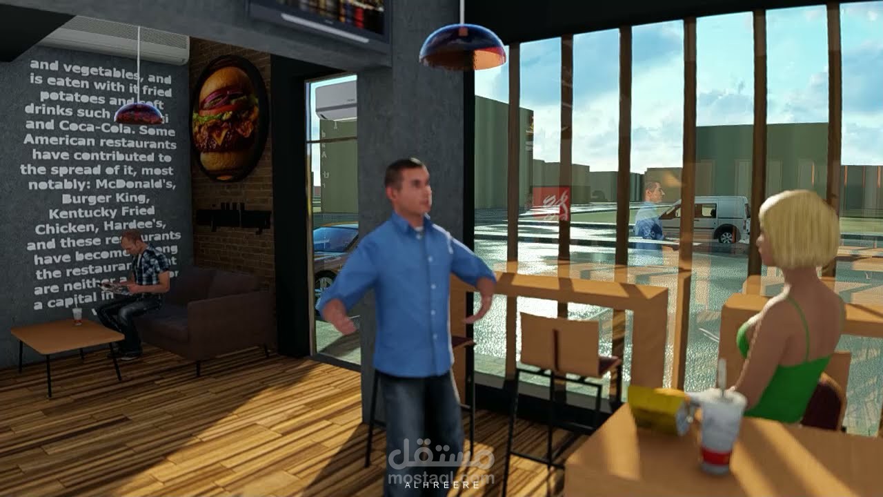 تصميم خارجي وداخلي لمطعم بورغر