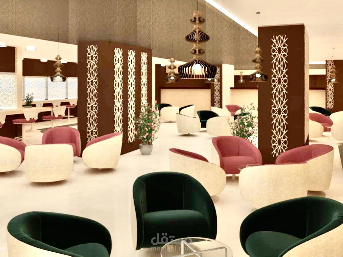 مطعم مصمم بالطراز الاسلامي (3dsmax- vray)
