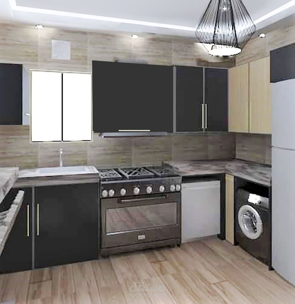 تصميم مطبخ مزود بطاولة طعام (3dsmax)