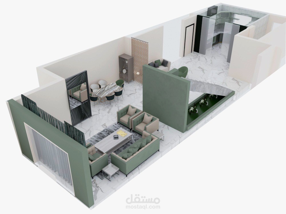 تصميم مسقط أفقي ثلاثي الأبعاد (3D Plan) - 3D Floor Plan Design