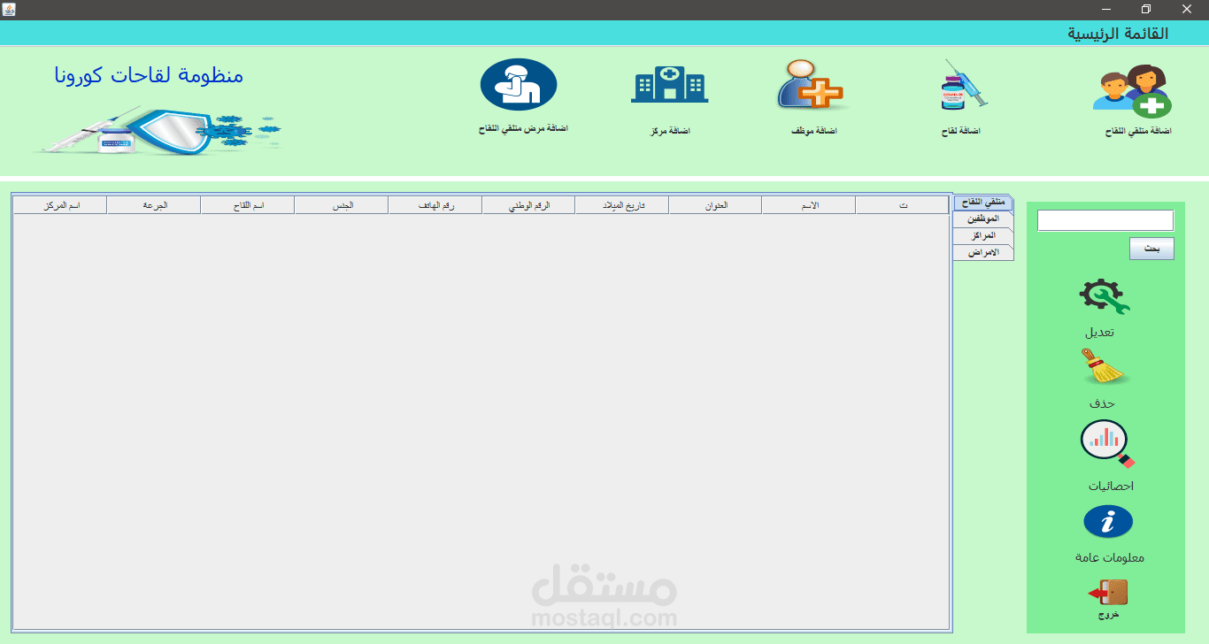 ادارة بيانات مركز كورونا