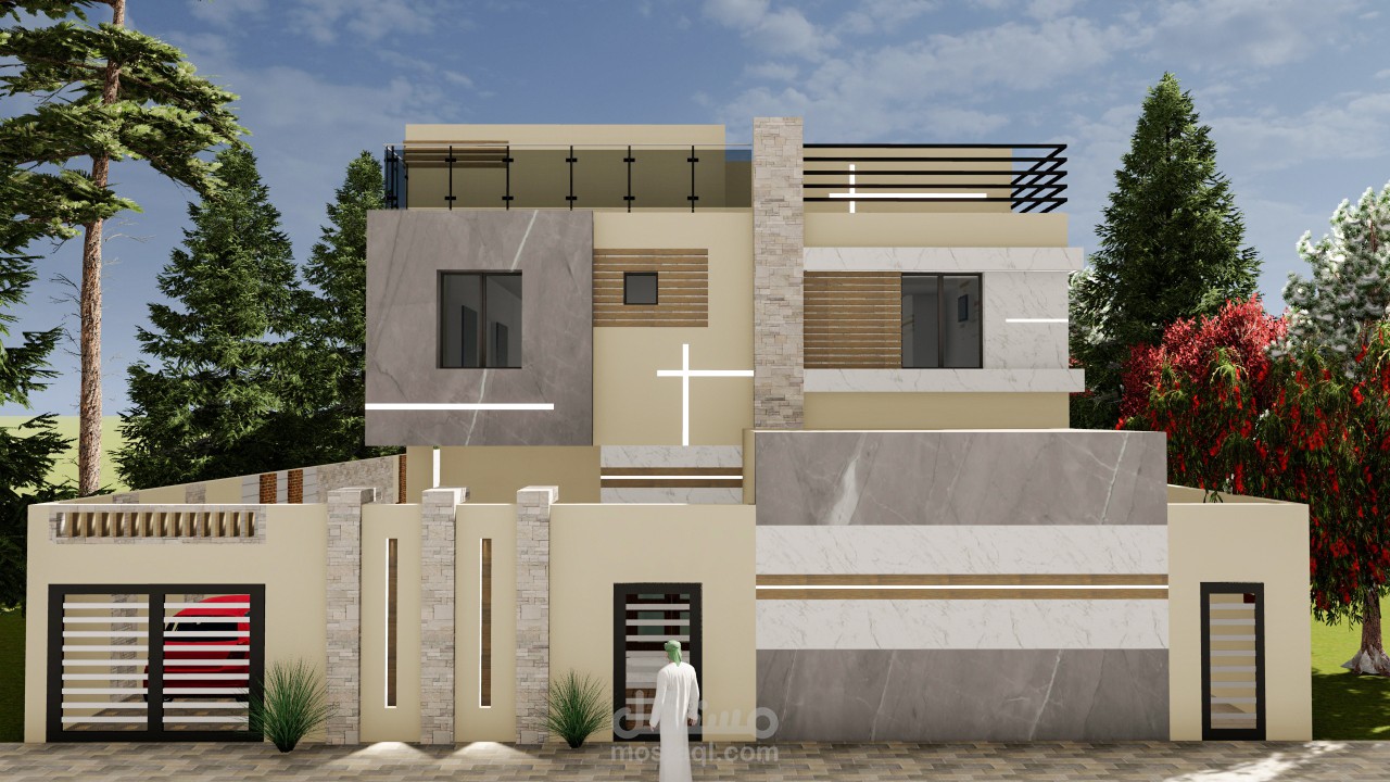 تصميم واجهات 3d لفيلا في السعودية