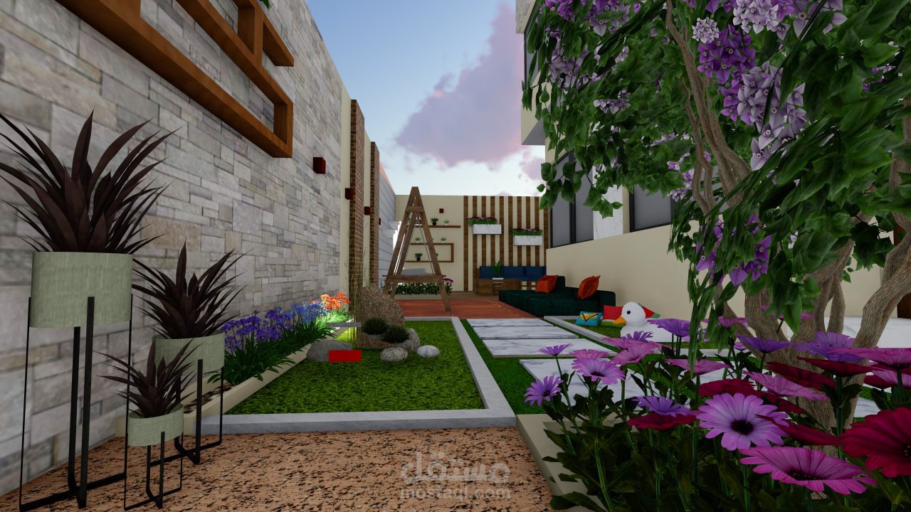 تصميم حديقة خارجية لفيلا بالسعودية