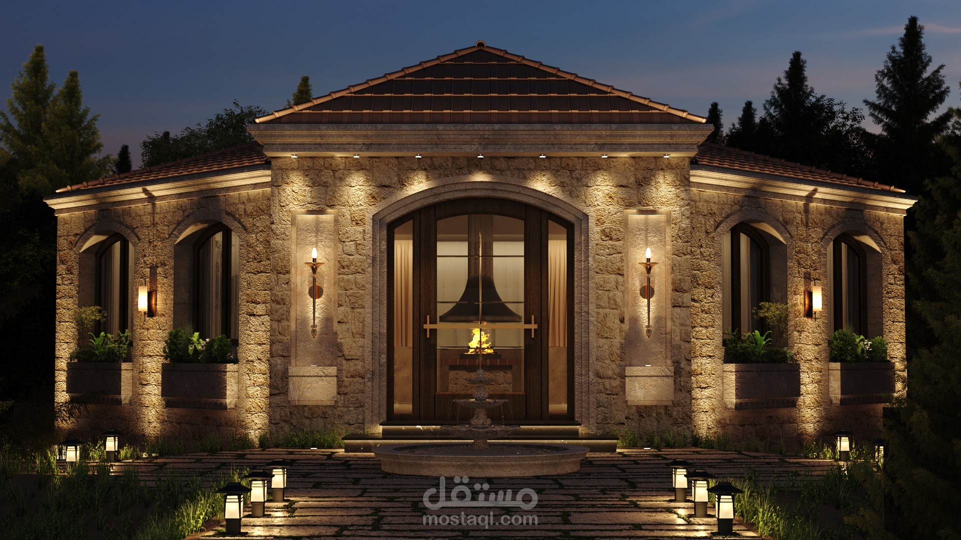 تصميم خارجي لمبنى مضافة (مجلس) واجتماعات.
