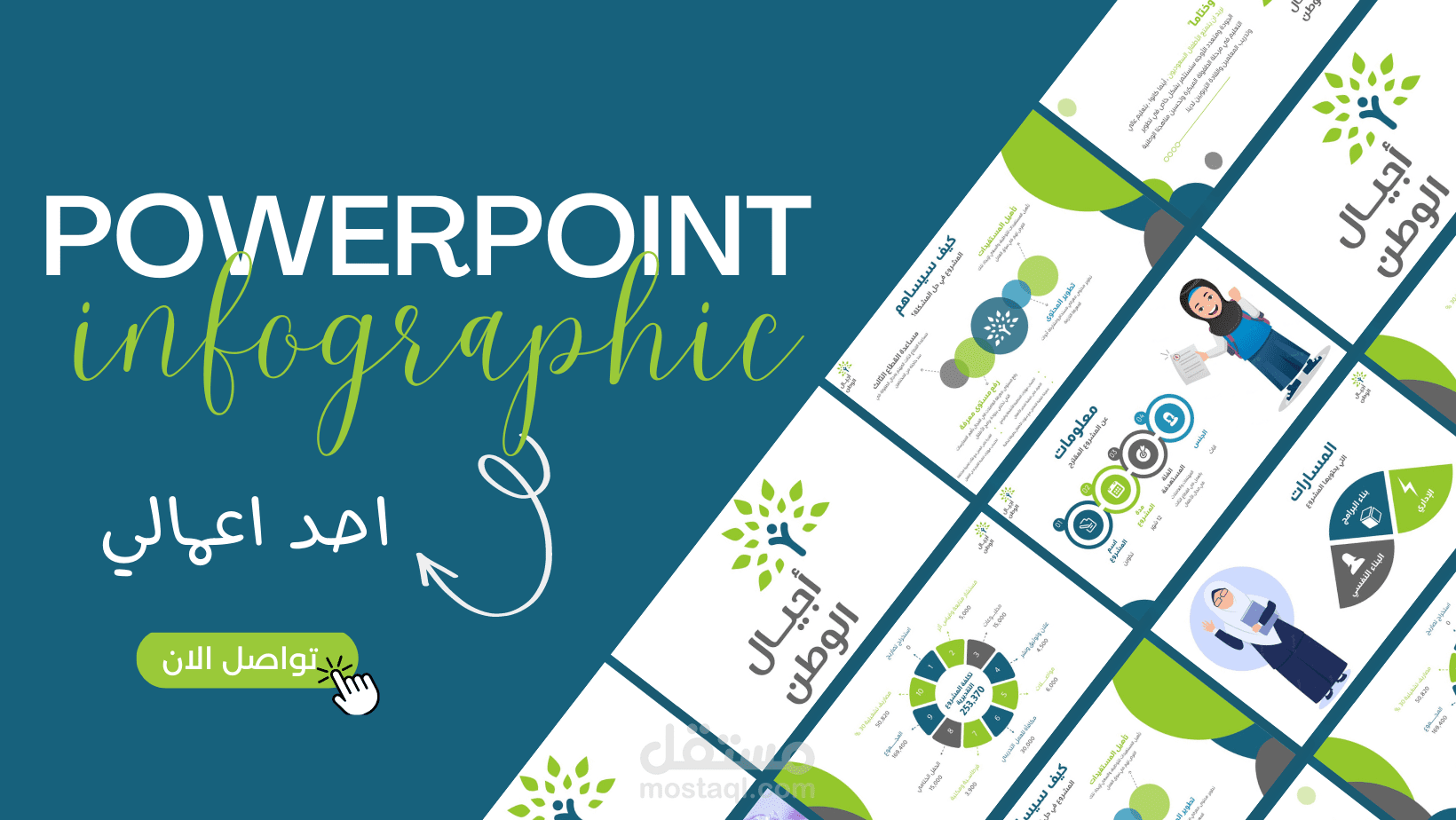 احد اعمالي باستخدام PowerPoint بطريقة الانفوجرافيك - عرض اجيال الوطن