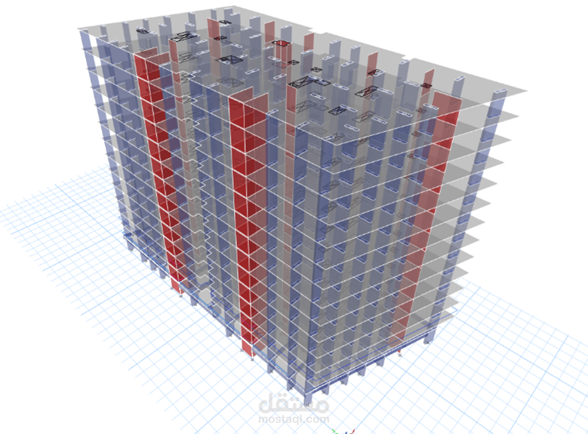 تصميم برج سكني مكون من 14 دور مقاوم للزلازل والرياح