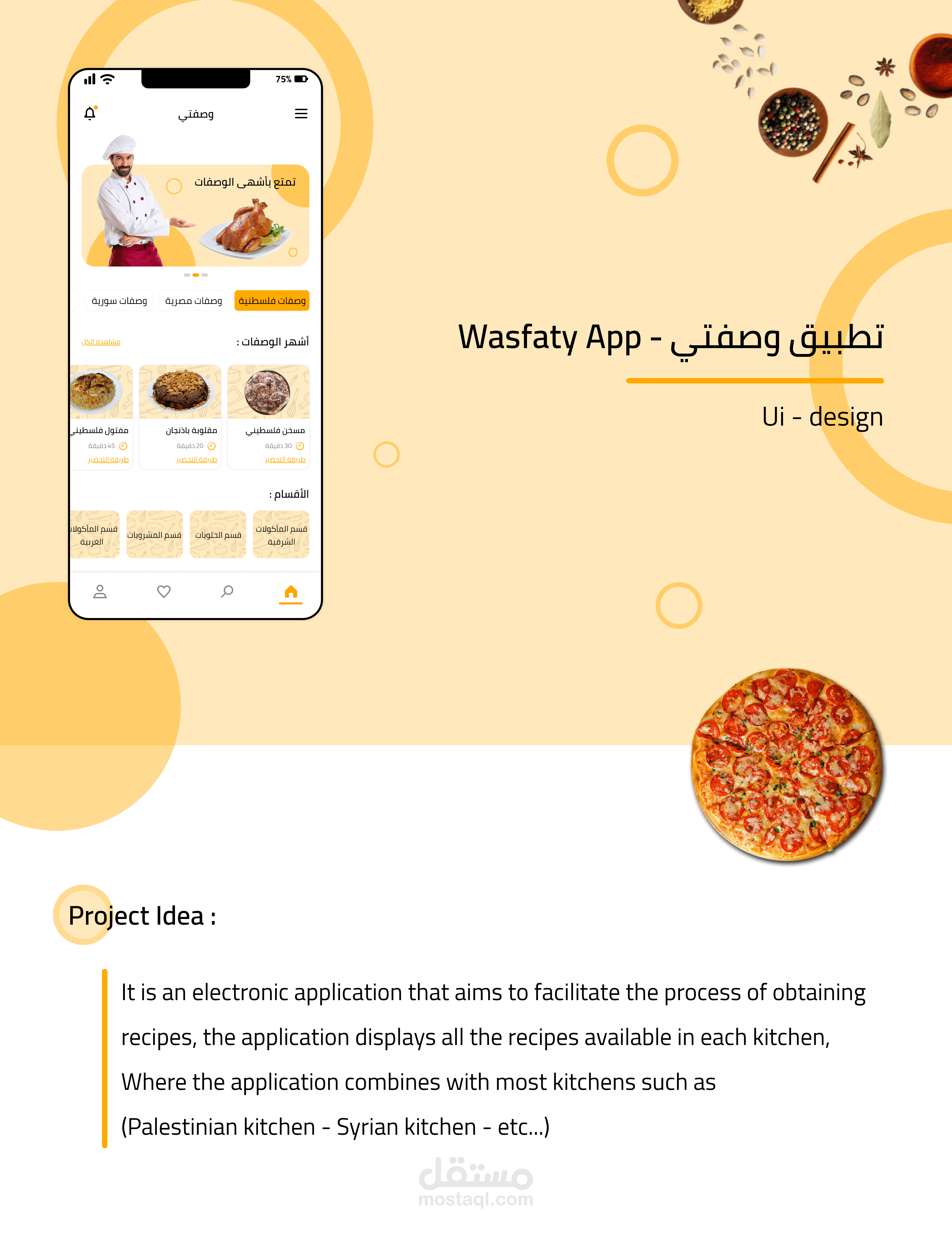 تصميم واجهات تطبيق لوصفات الطعام