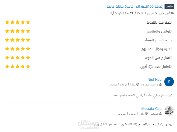 مشروع اضافة 100 قصة الى قاعدة بيانات موقع خاص