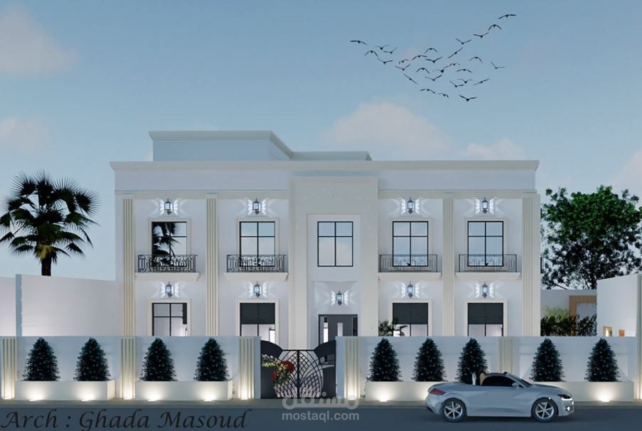 تصميم مخطط وواجهة فيلا  كلاسيك في السعودية