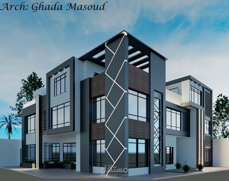 تصميم واجهة فيلا  مع السور في السعودية