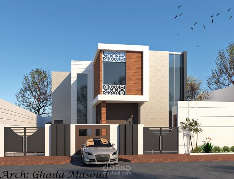 تصميم واجهة فيلا مودرن مع السور