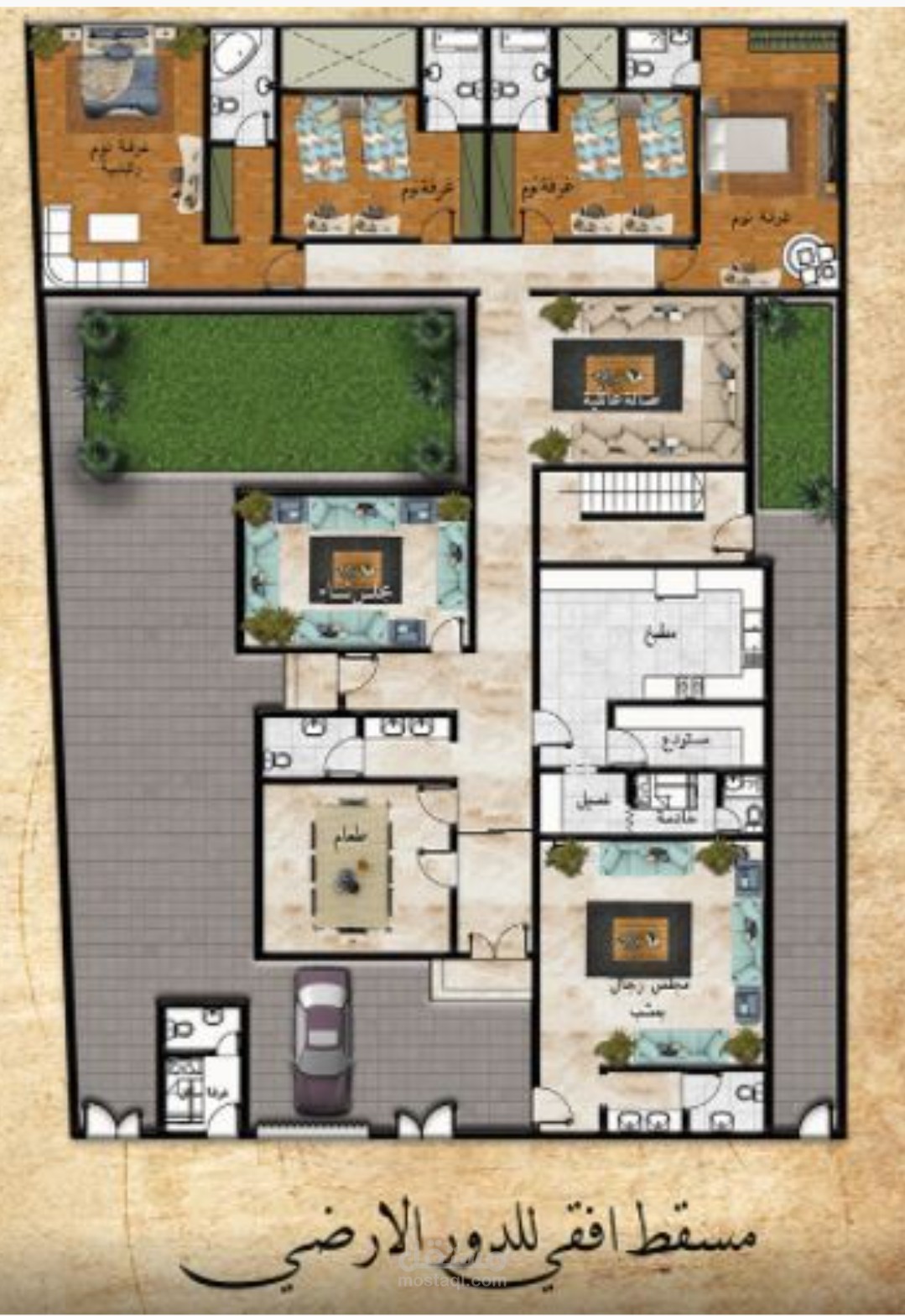 تصميم فيلا حوالي 600 متر مربع مع اظهارها بالفوتوشوب