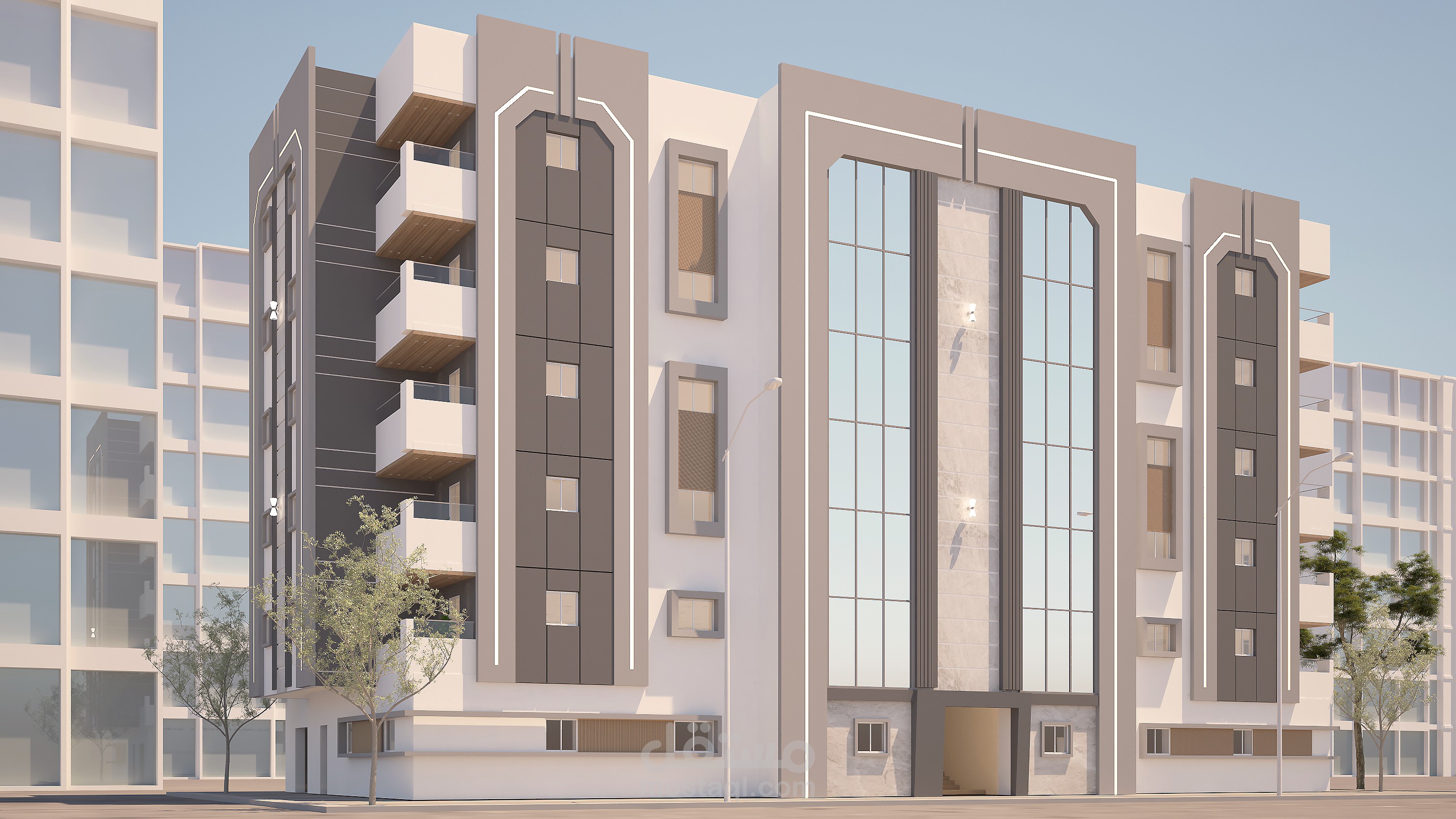 اعاده تصميم واجهة عماره سكنيه على الطراز المودرن