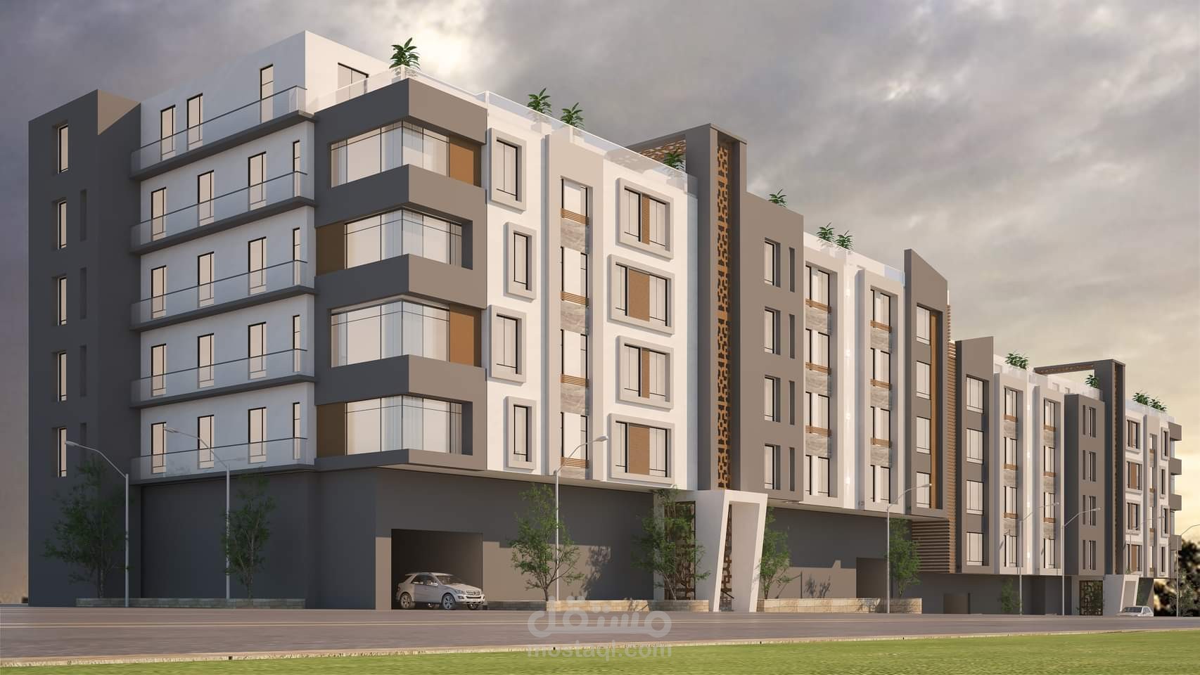 تصميم واجهة خارجيه لعماره سكنيه على الطراز المودرن