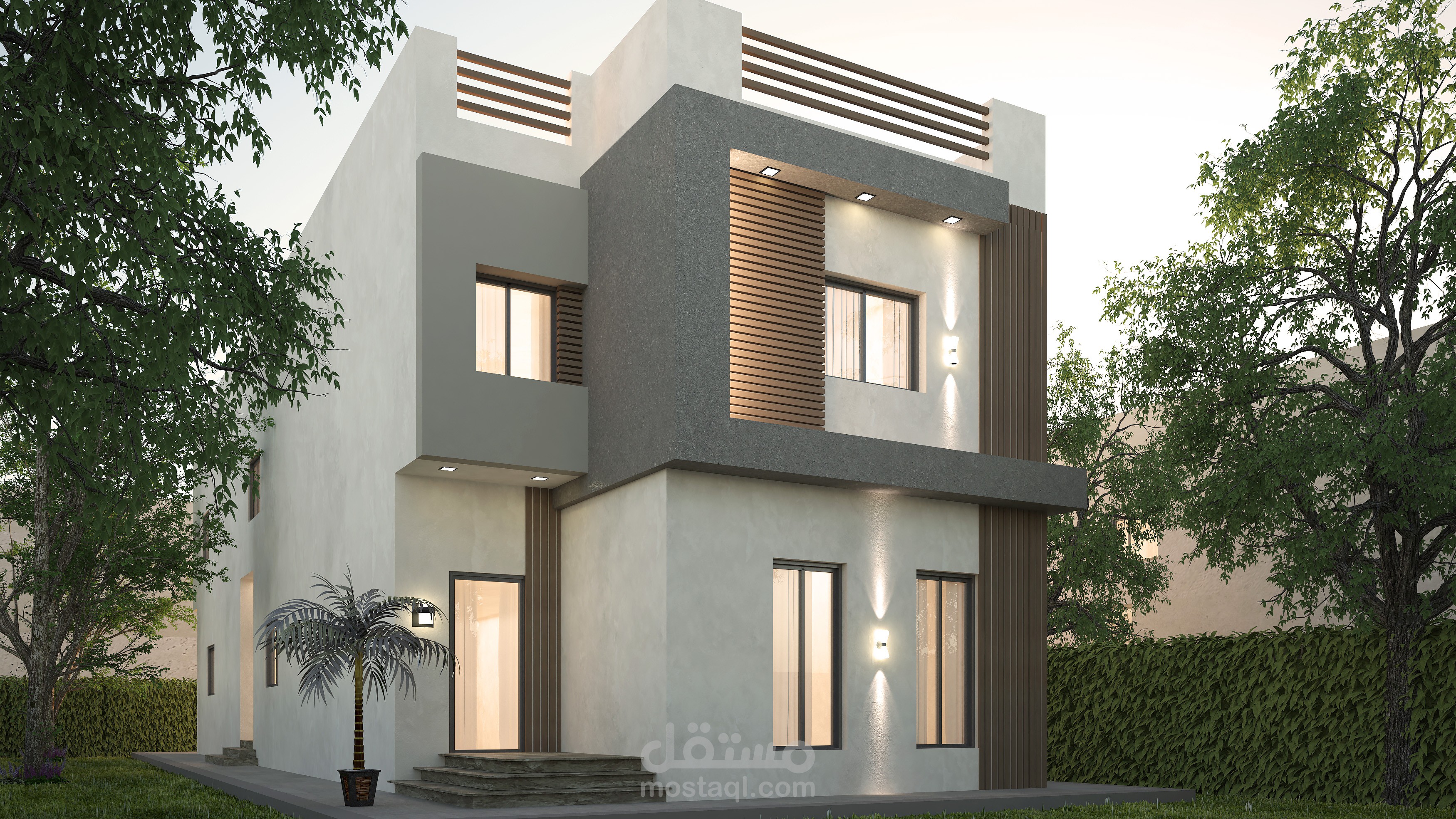 تصميم واجهة خارجيه لفيلا على الطراز المودرن