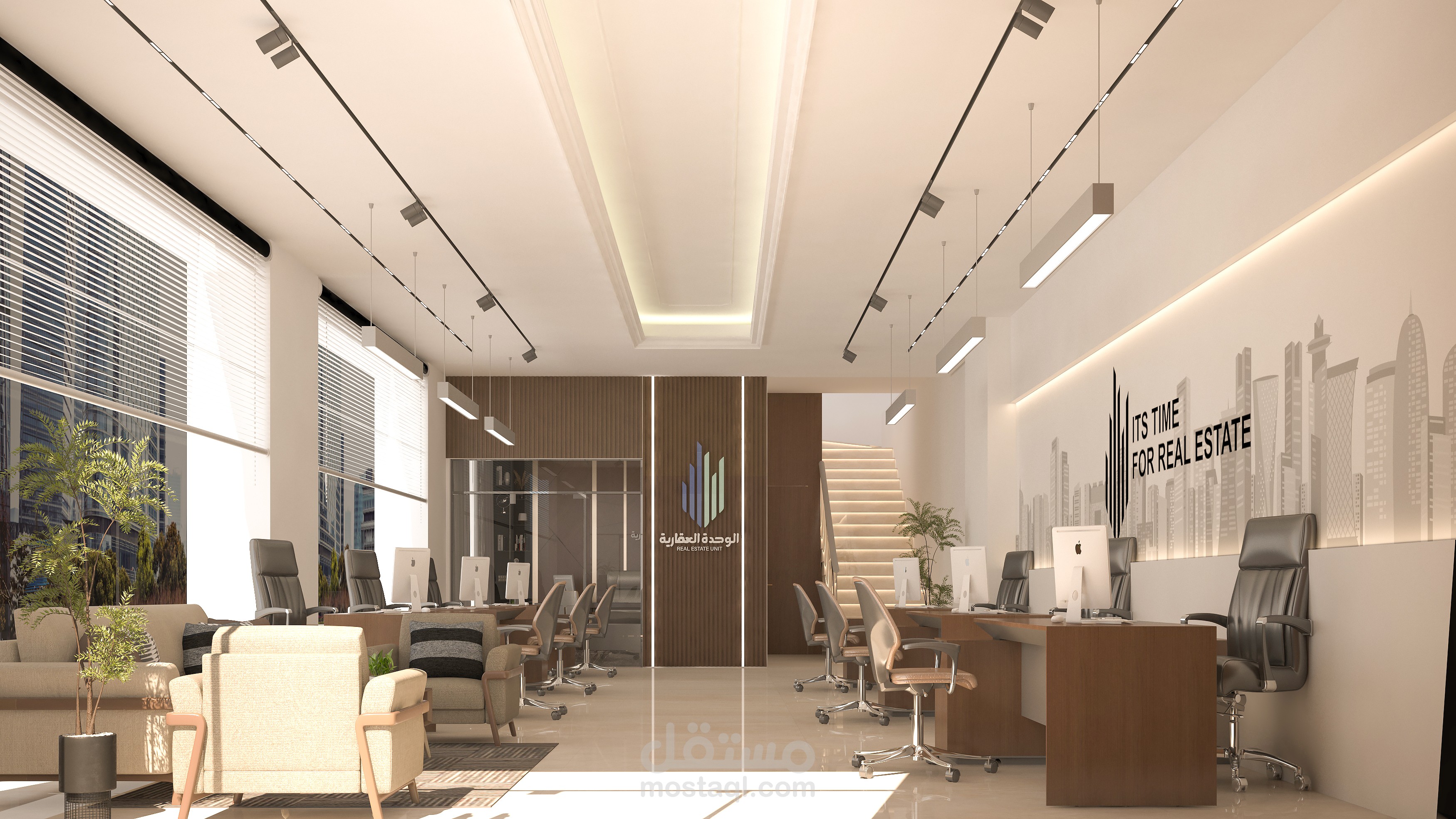 تصميم ديكور داخلى لمكتب عقارات (الوحده العقارية) بالسعودية