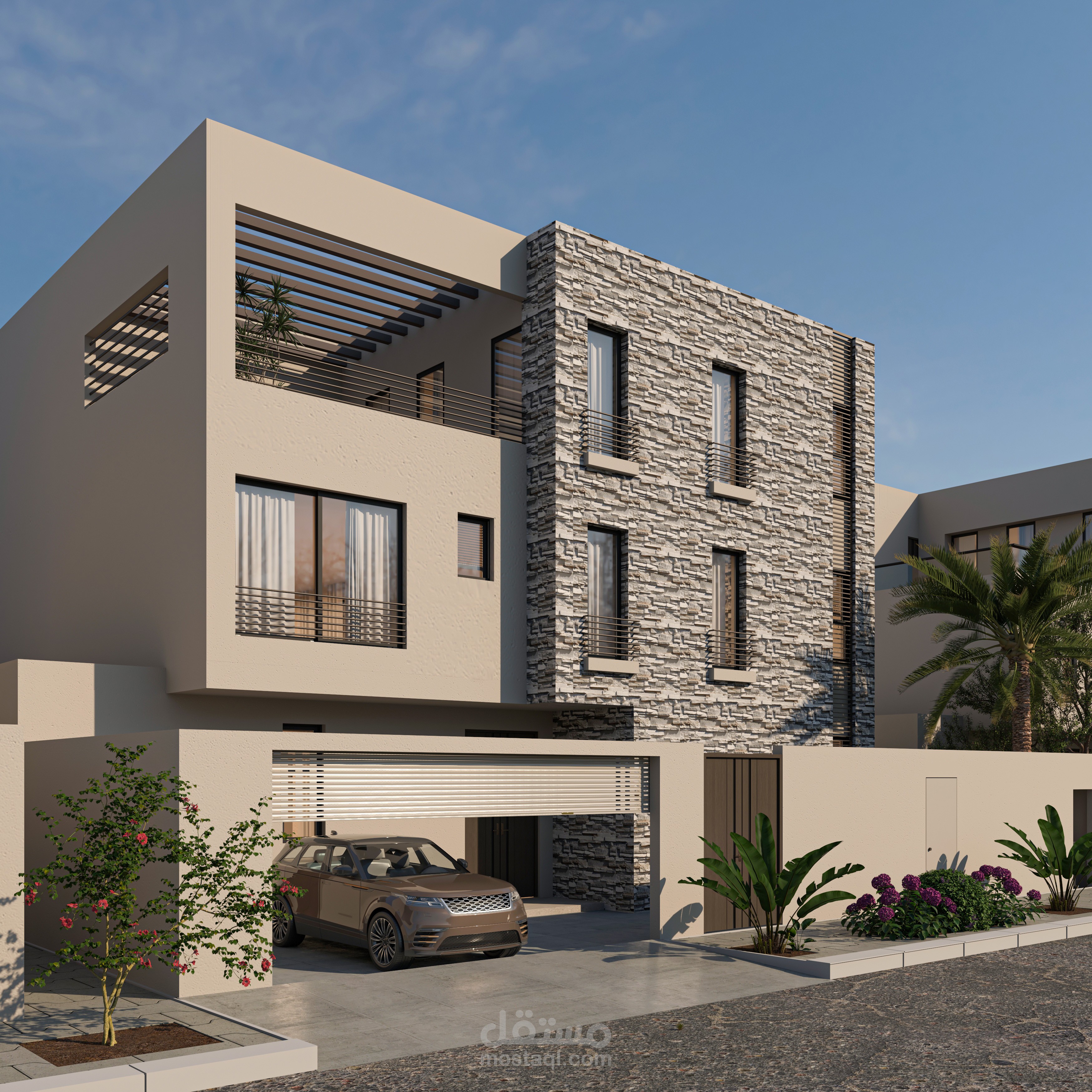 تصميم واجهة خارجيه لفيلا على الطراز المودرن