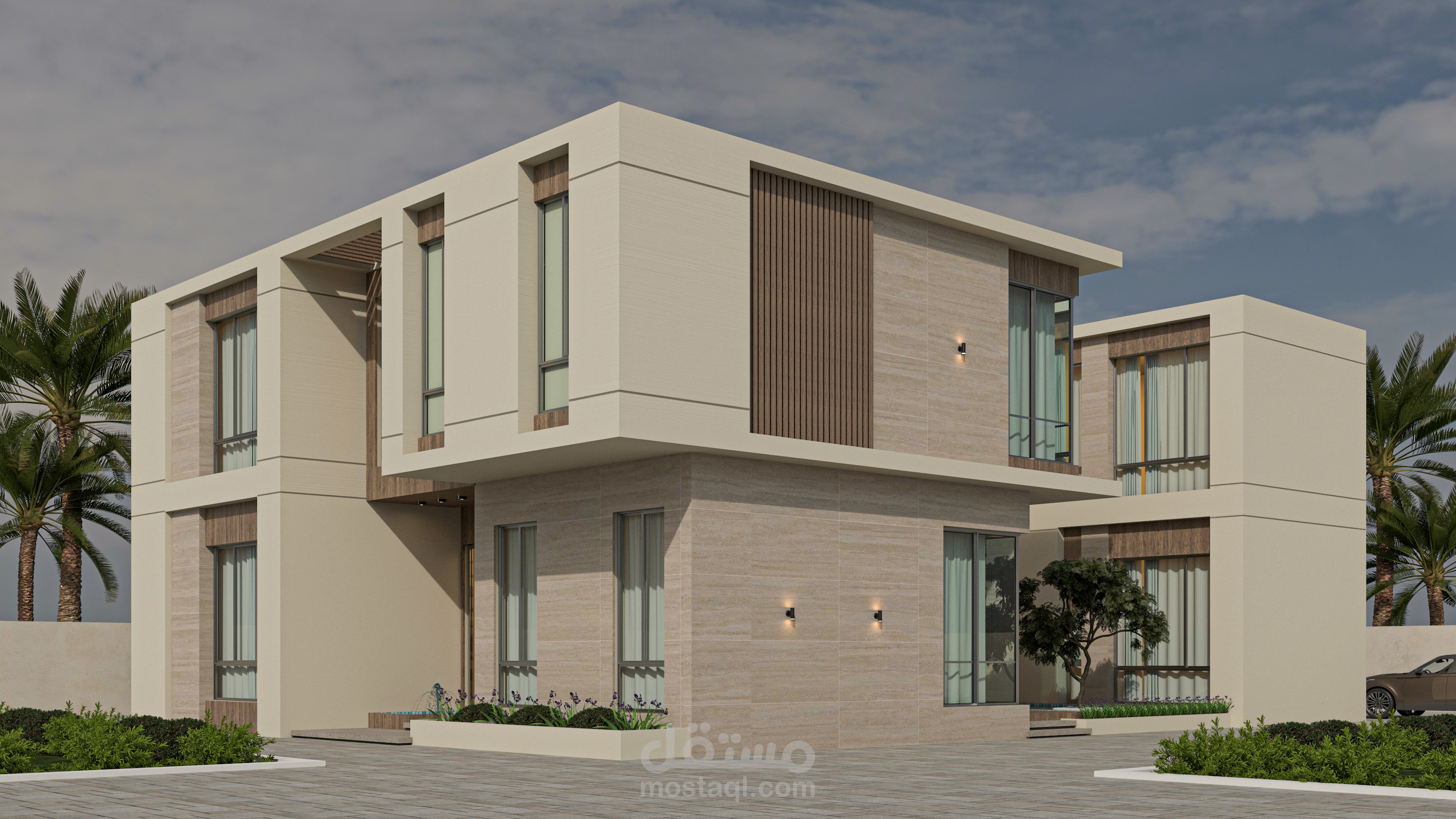 تصميم واجهة خارجيه لفيلا على الطراز المودرن