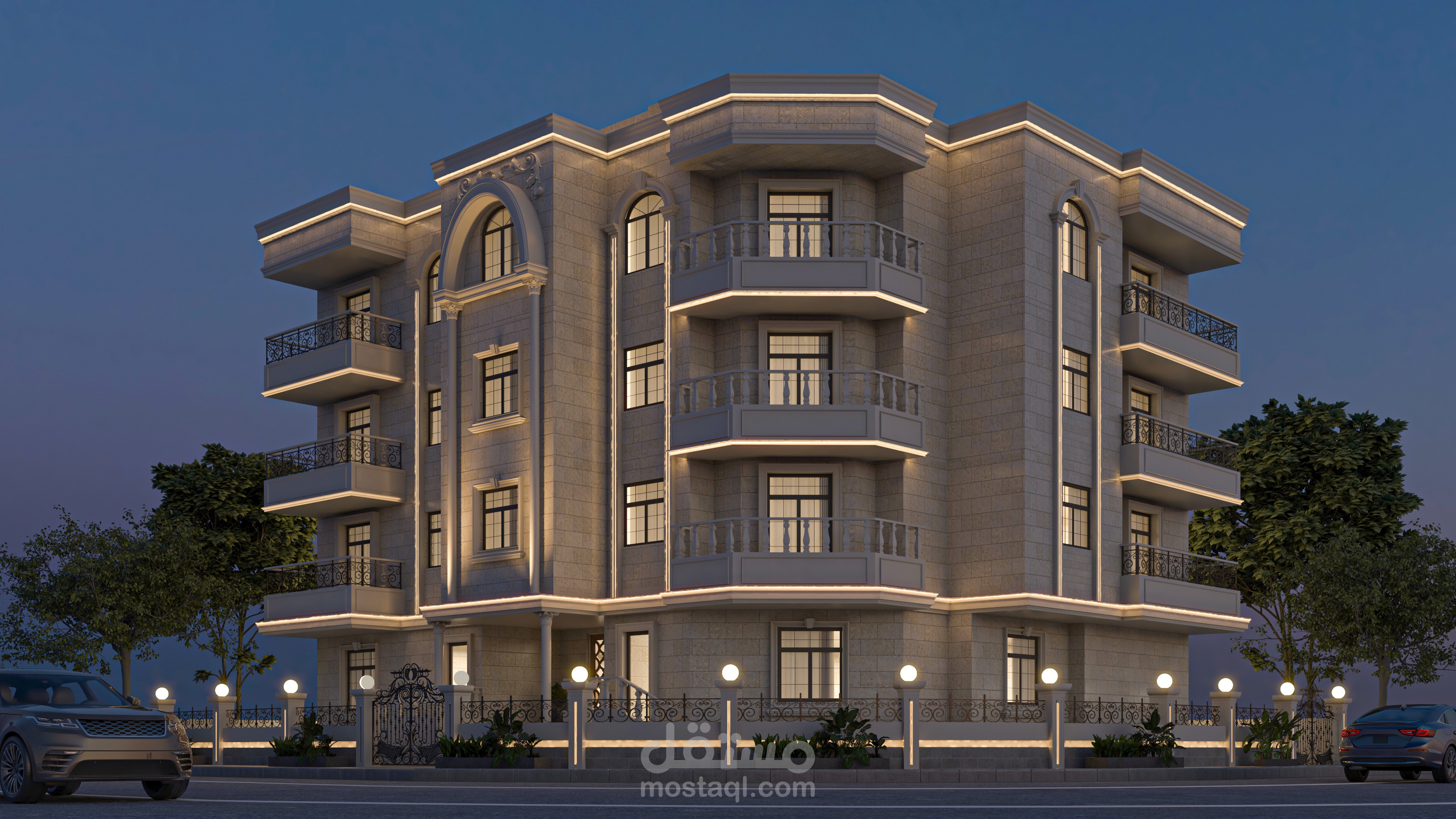 تصميم واجهه خارجية لمبني على الطراز النيو كلاسيك