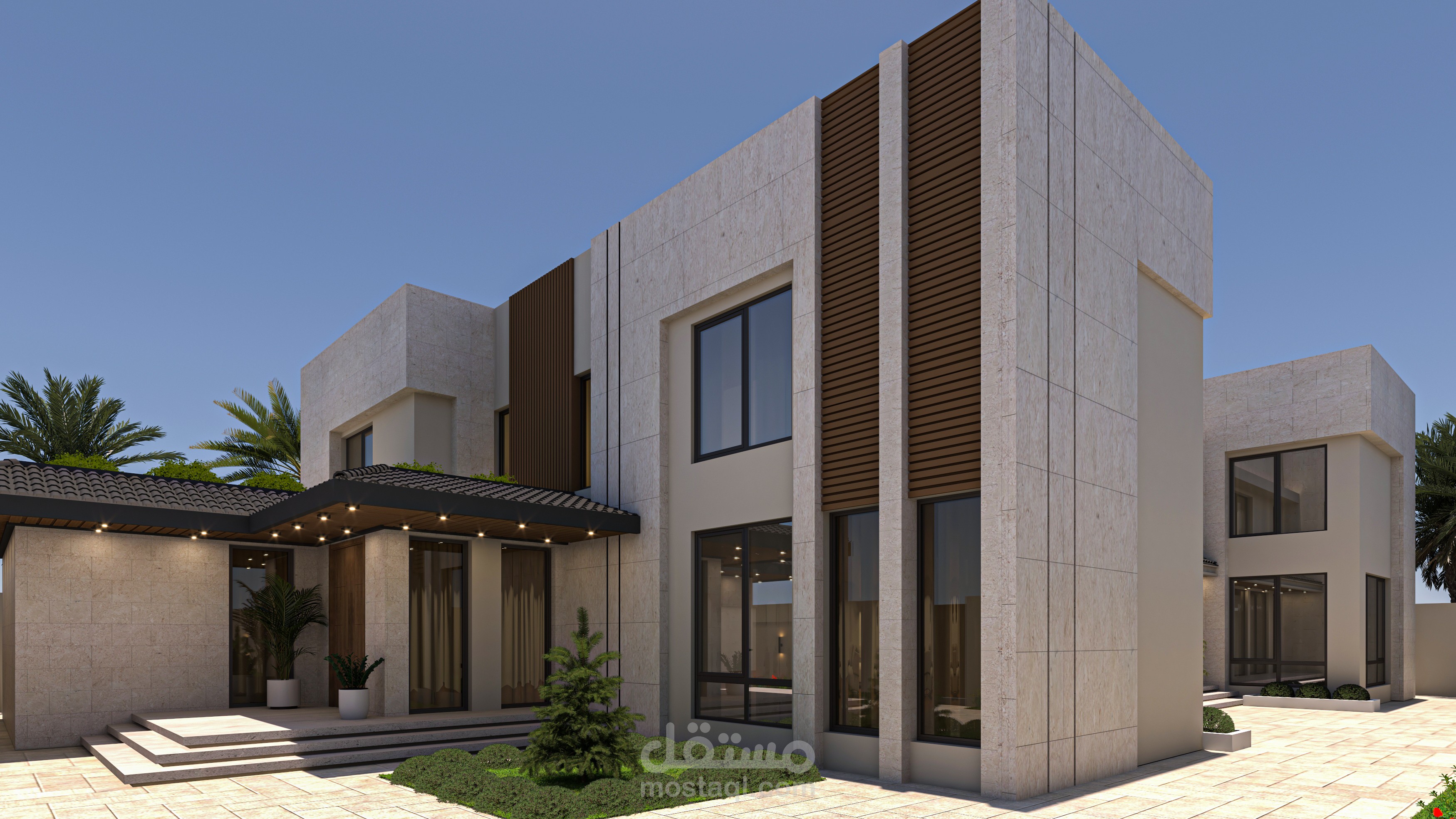 تصميم واجهة خارجيه لفيلا على الطراز المودرن