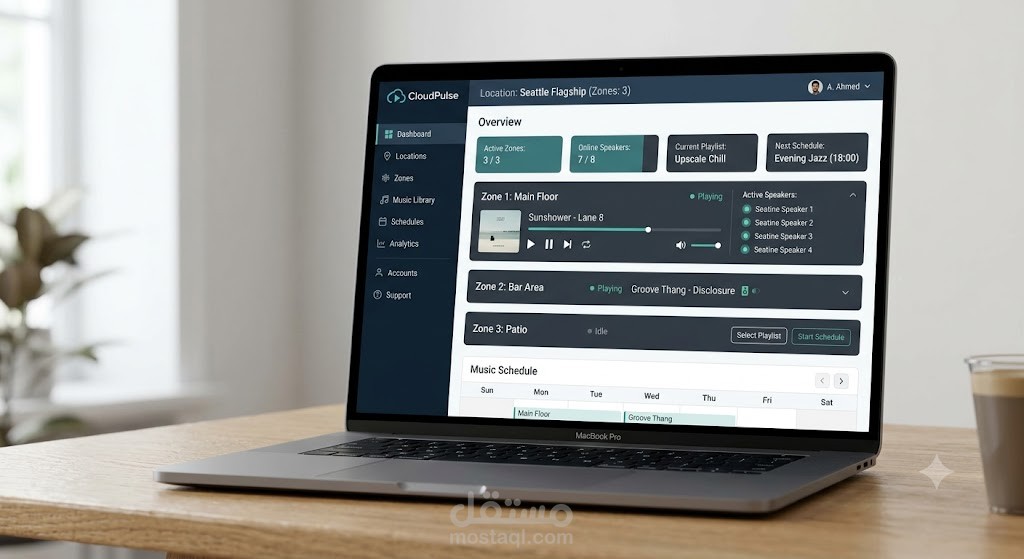 CloudPulse — منصة موسيقى خلفية للأعمال التجارية (B2B) مع تكامل سماعات Sonos