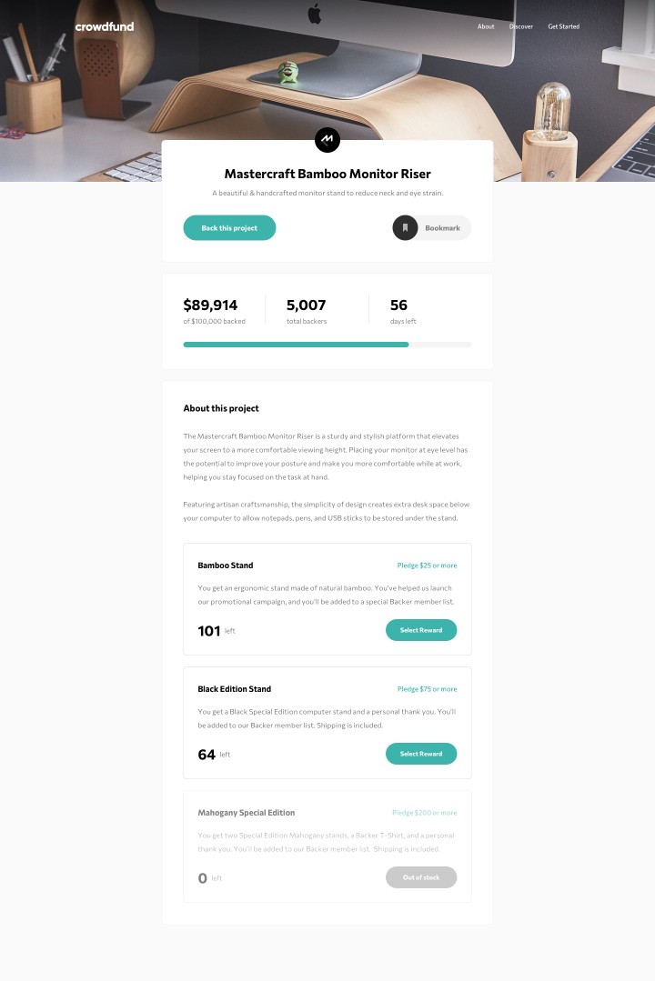 crowdfunding تصميم متجاوب لصفحة منتج