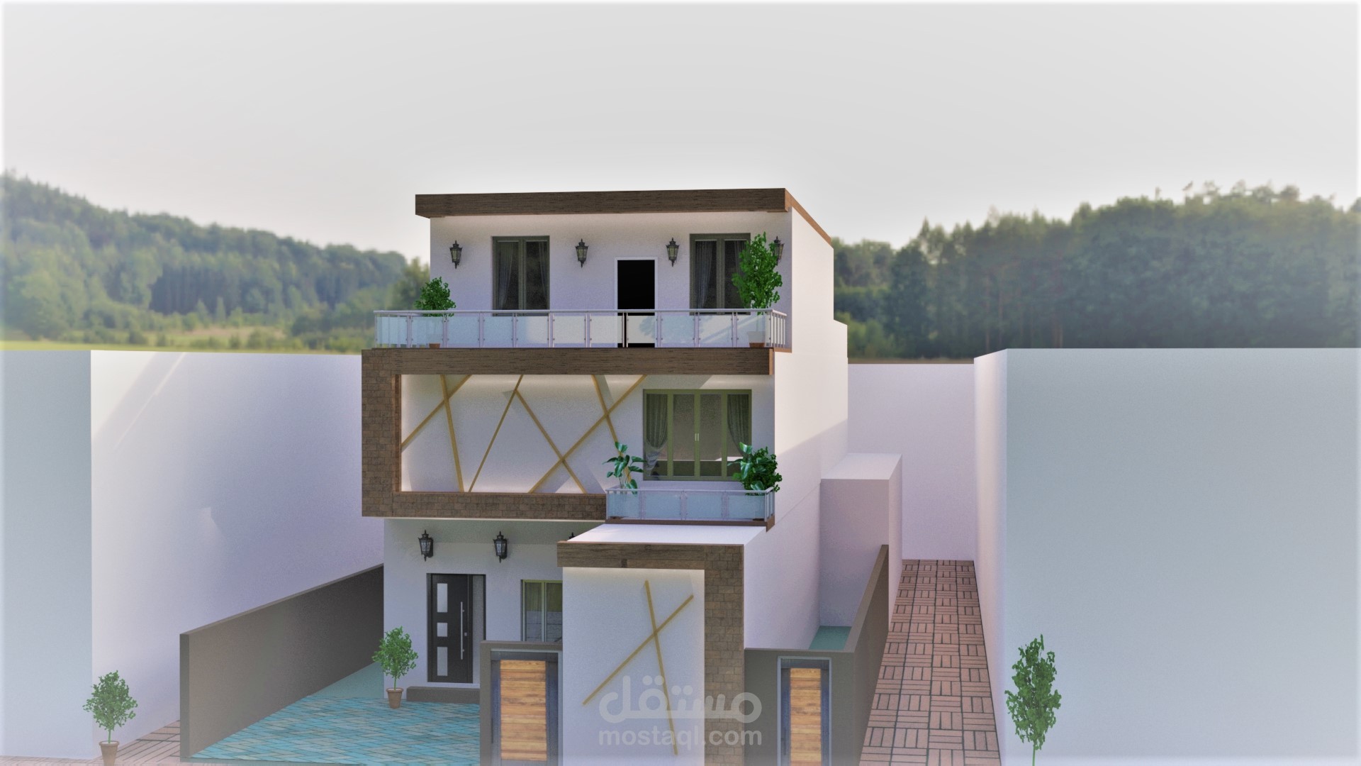 تصميم ثلاثي الابعاد لواجهة فيلا