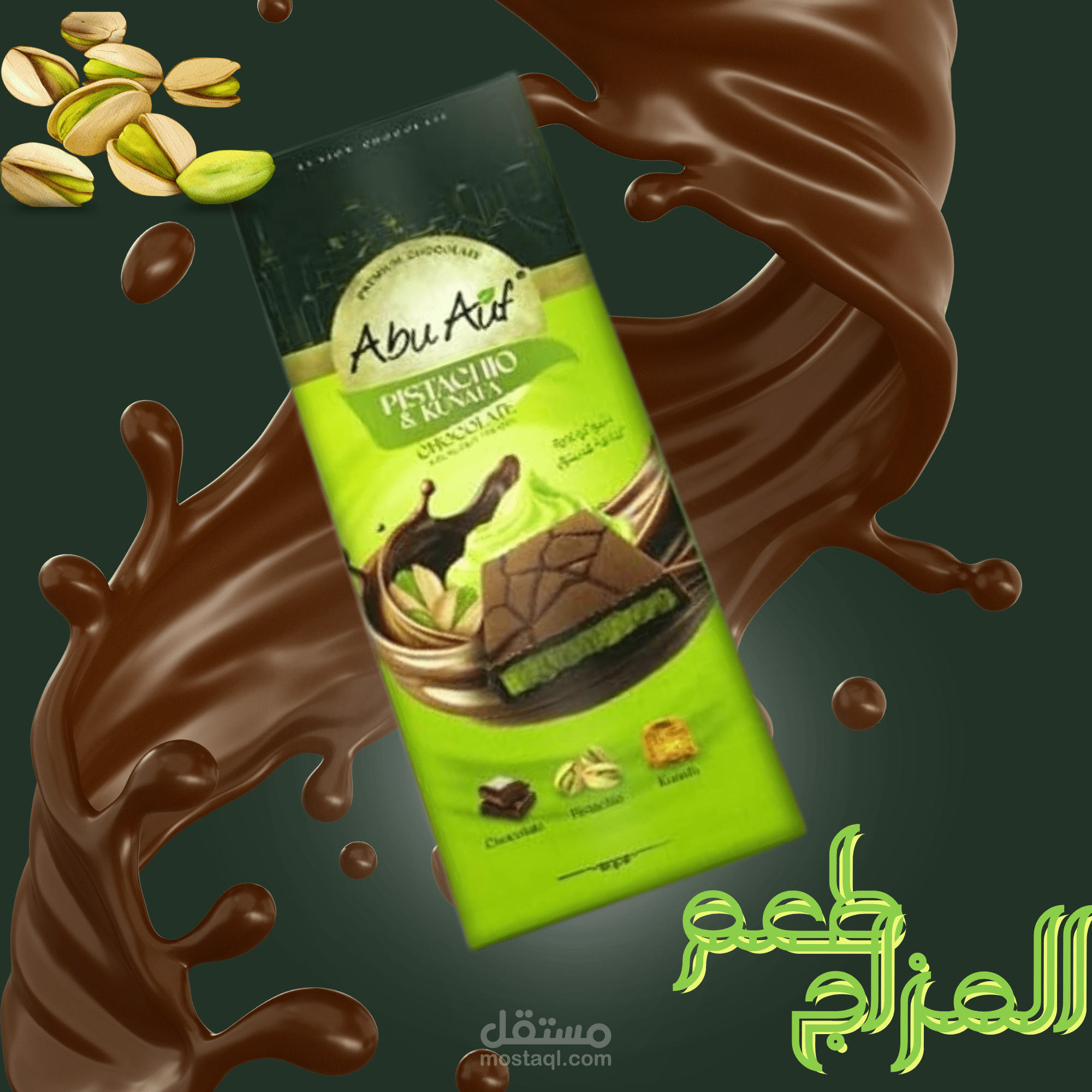 تصميم إعلان احترافي لمنتج شوكولاتة بالفستق