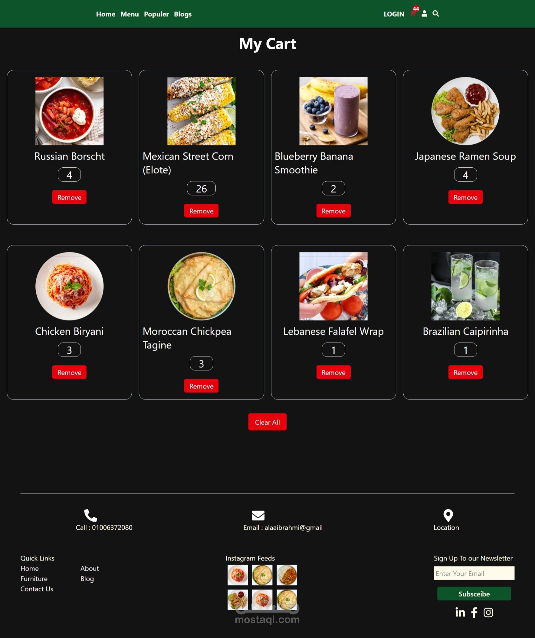 تطبيق متجر أكلات (React + Redux + API Integration)