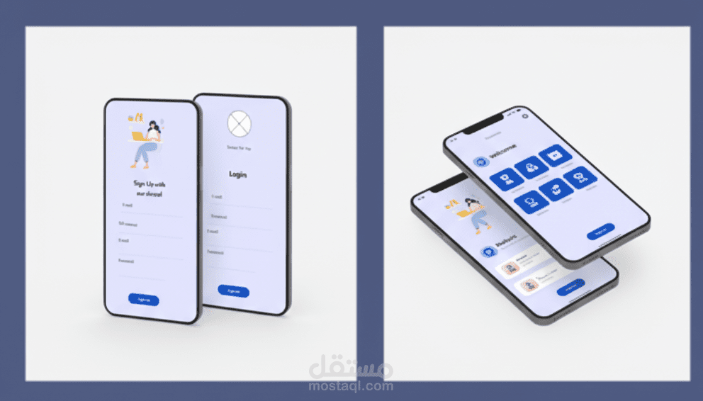 تصميم High Fidelity Flow لتطبيق تعليمي مع واجهات تفاعلية على Figma